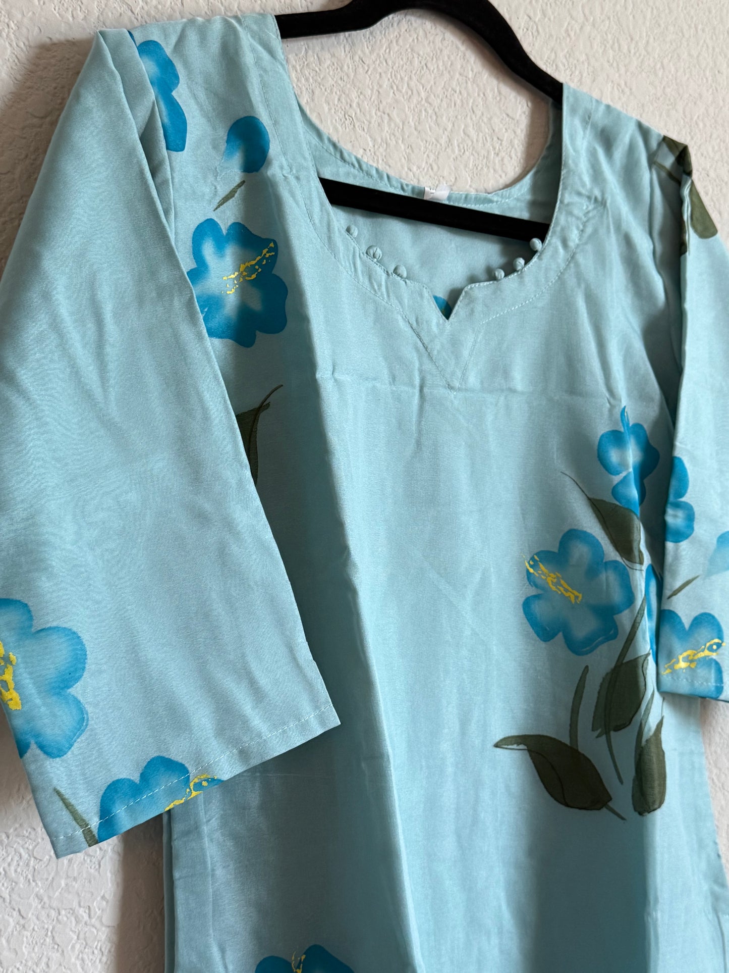 Blue Organza Handpainted Coord Set