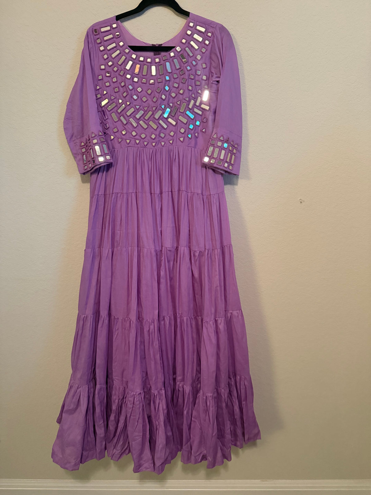 Lavendar Mirror Work Heavy Flared Anarkali Long Dress