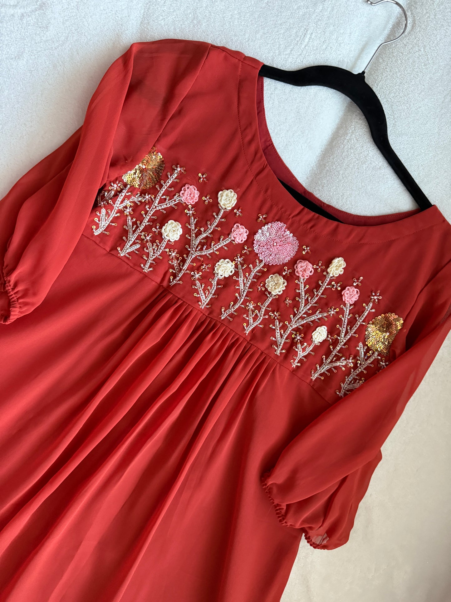 Rust orange georgette customized handwork tunic