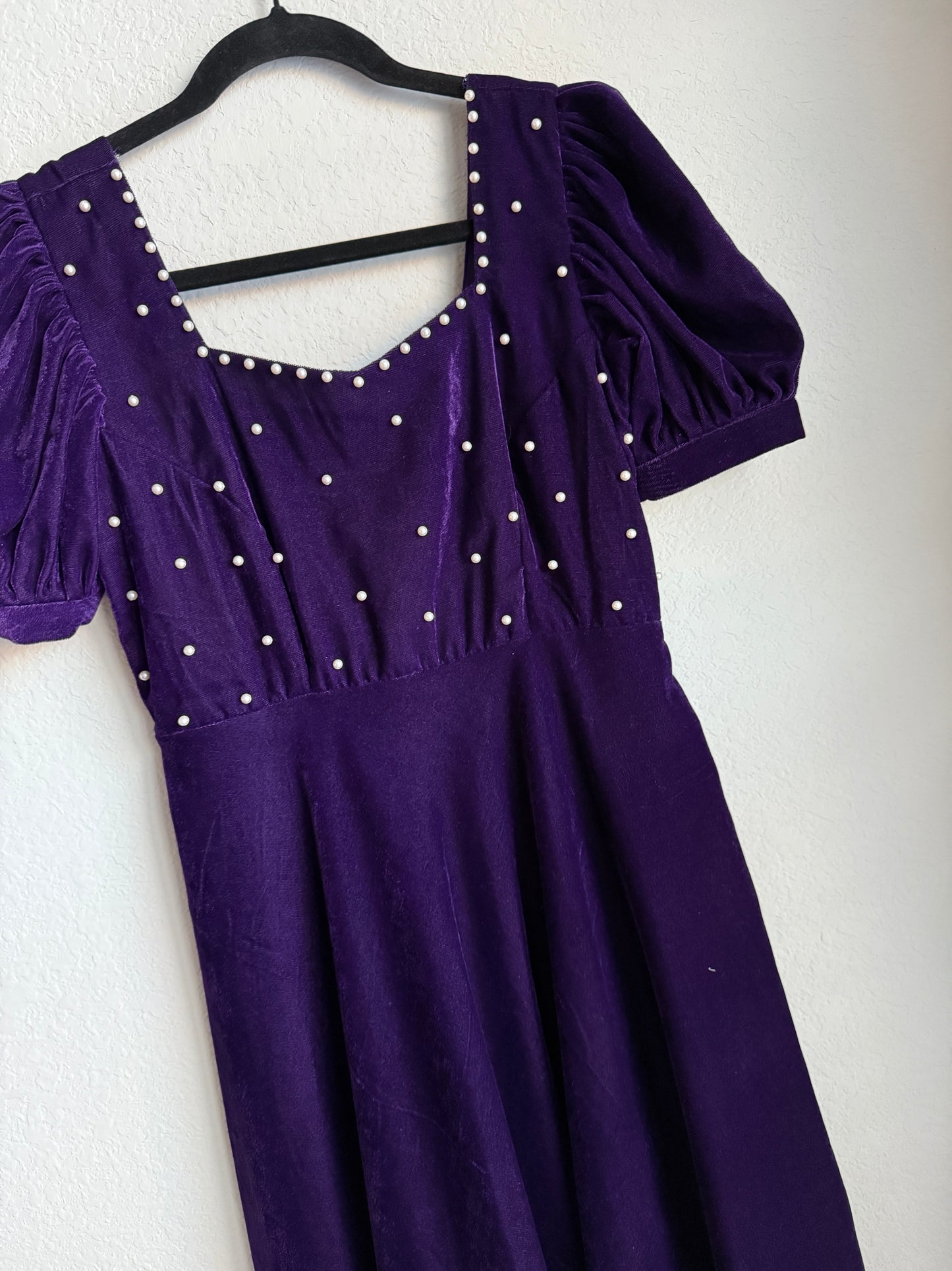 Purple velvet pearl work dress