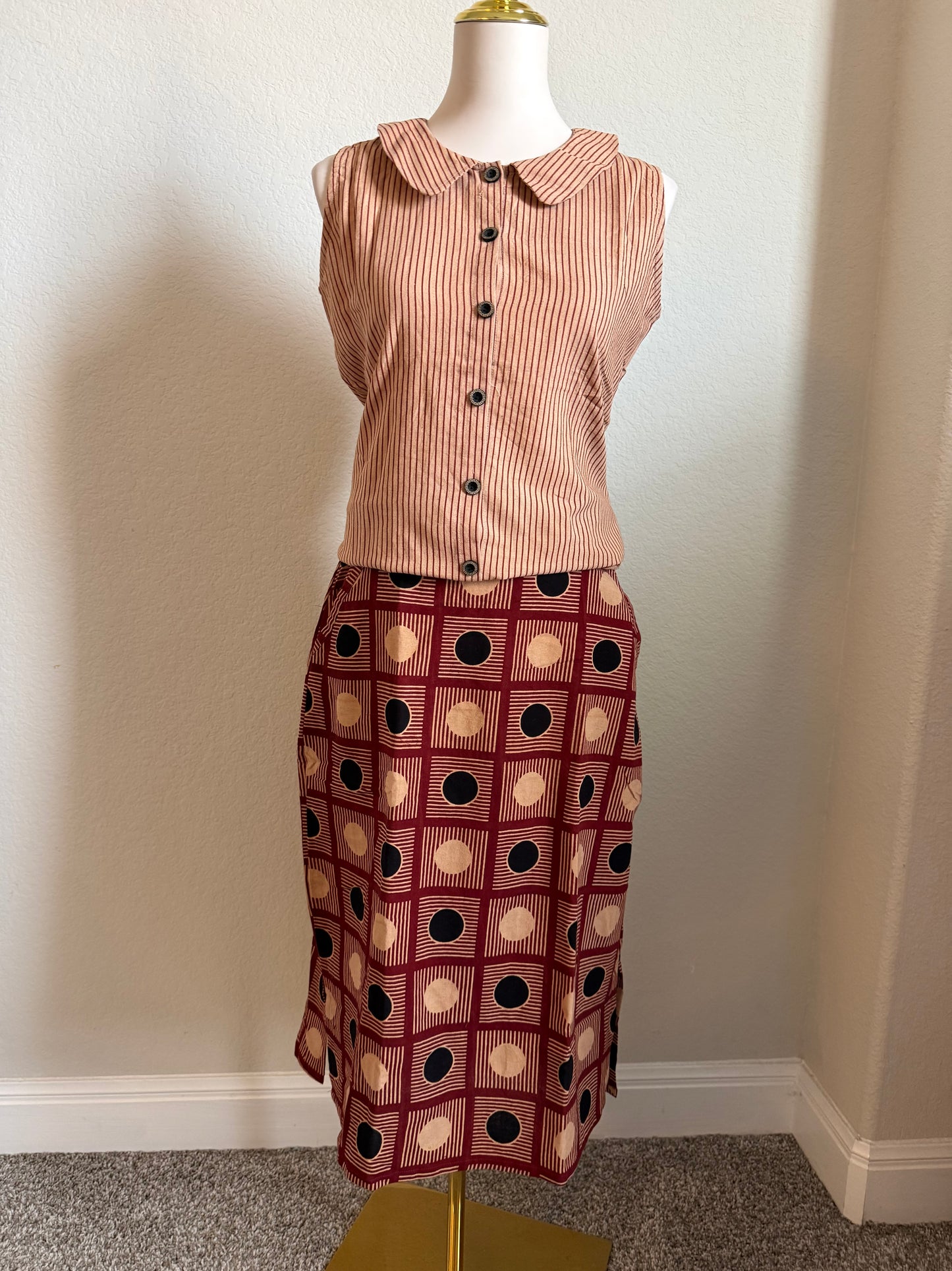 Maroon Stripes Cotton Top with Ajrakh Skirt