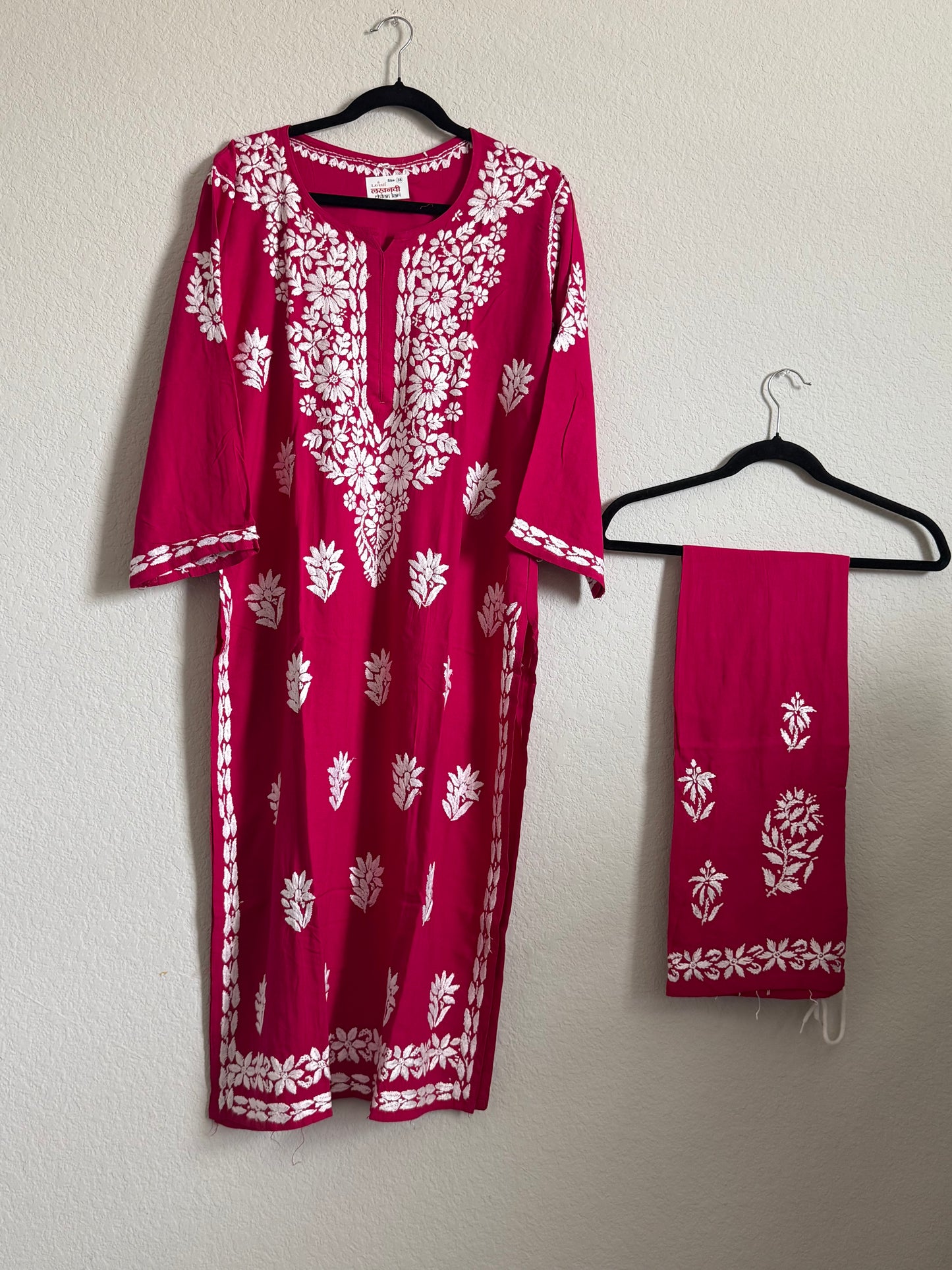Pink Rayon Chikankari Coord Set - Top with Palazzo