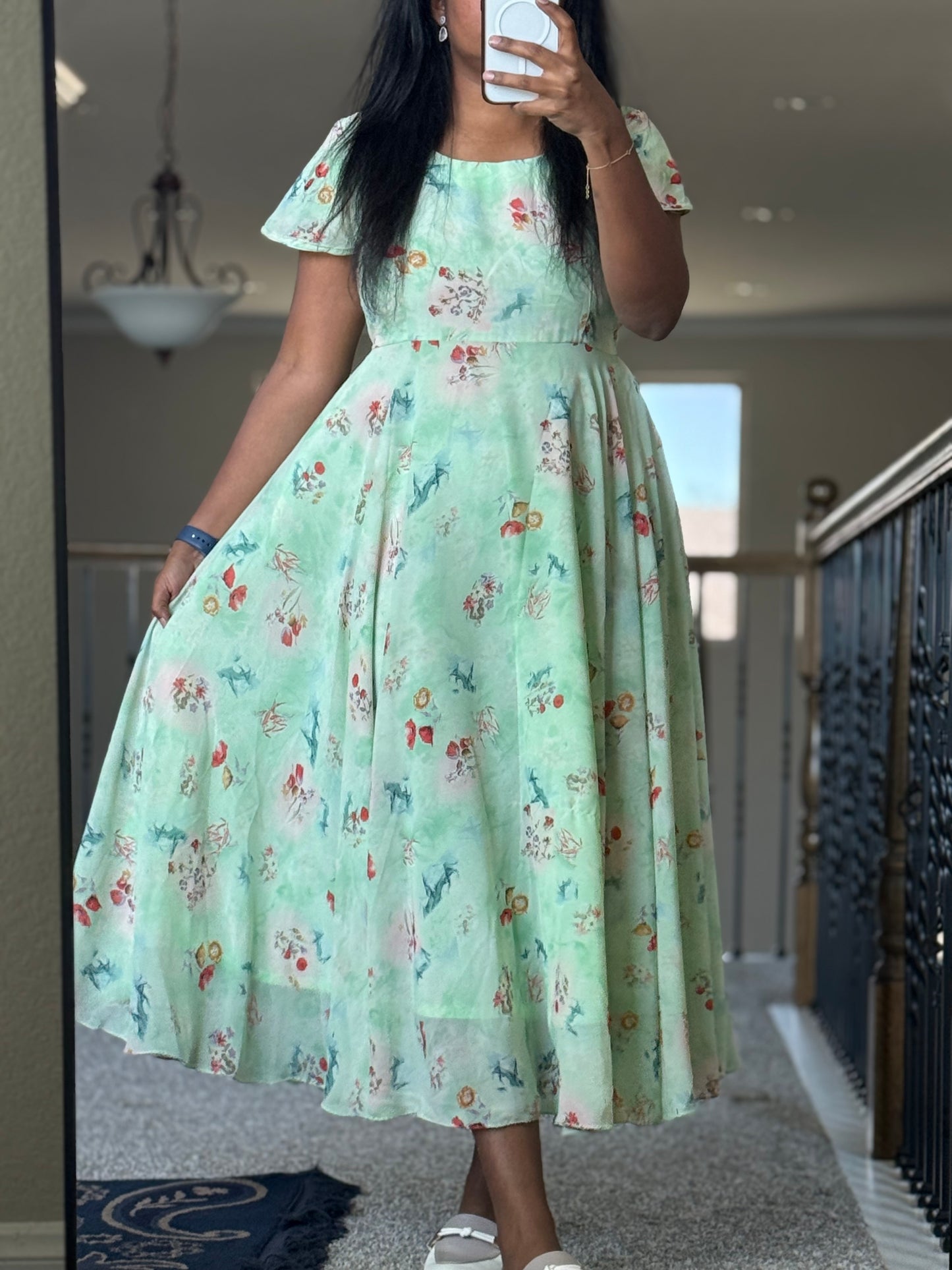 Pista green georgette frock