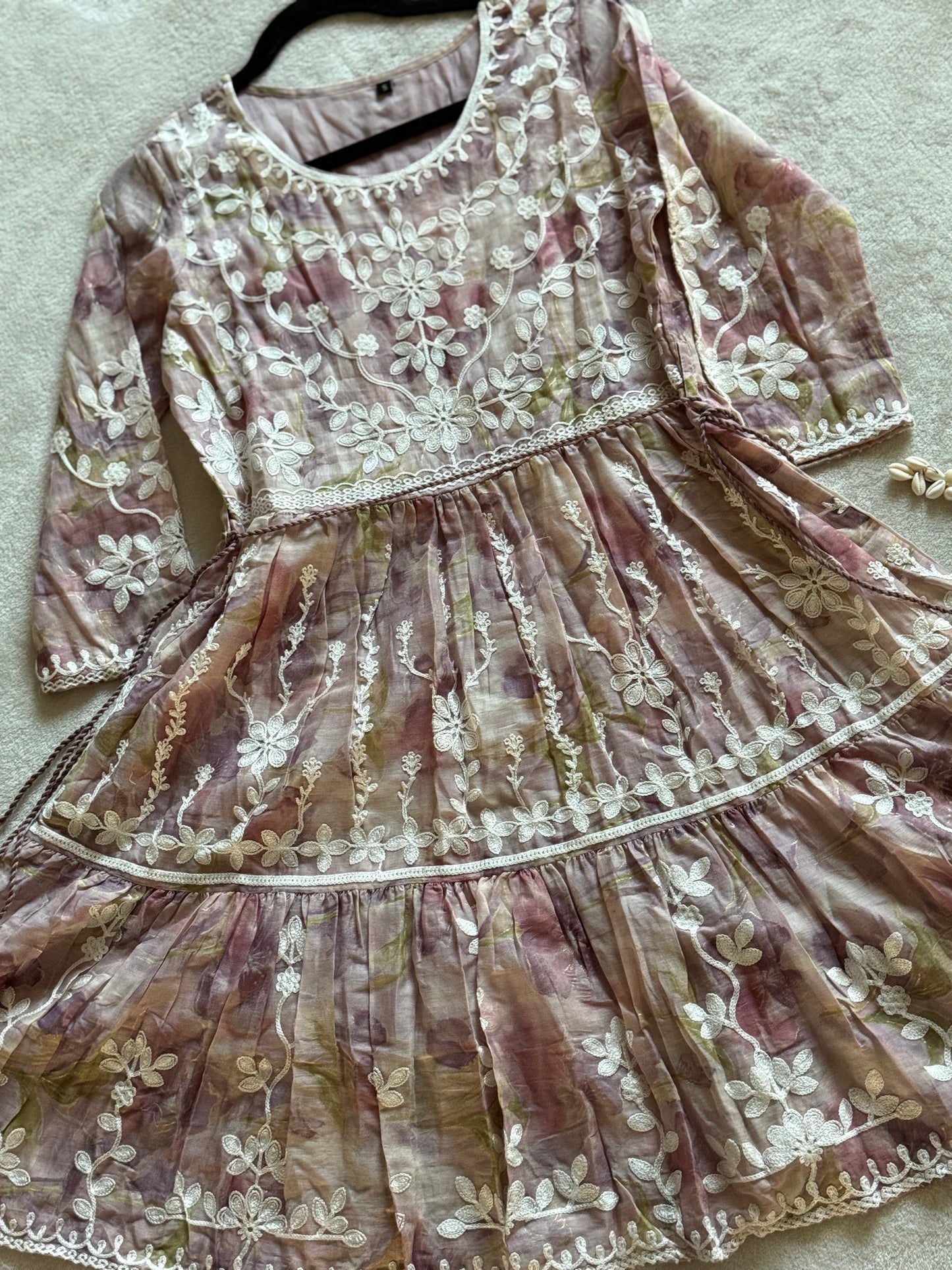 Mauve shade chikankari short kurti