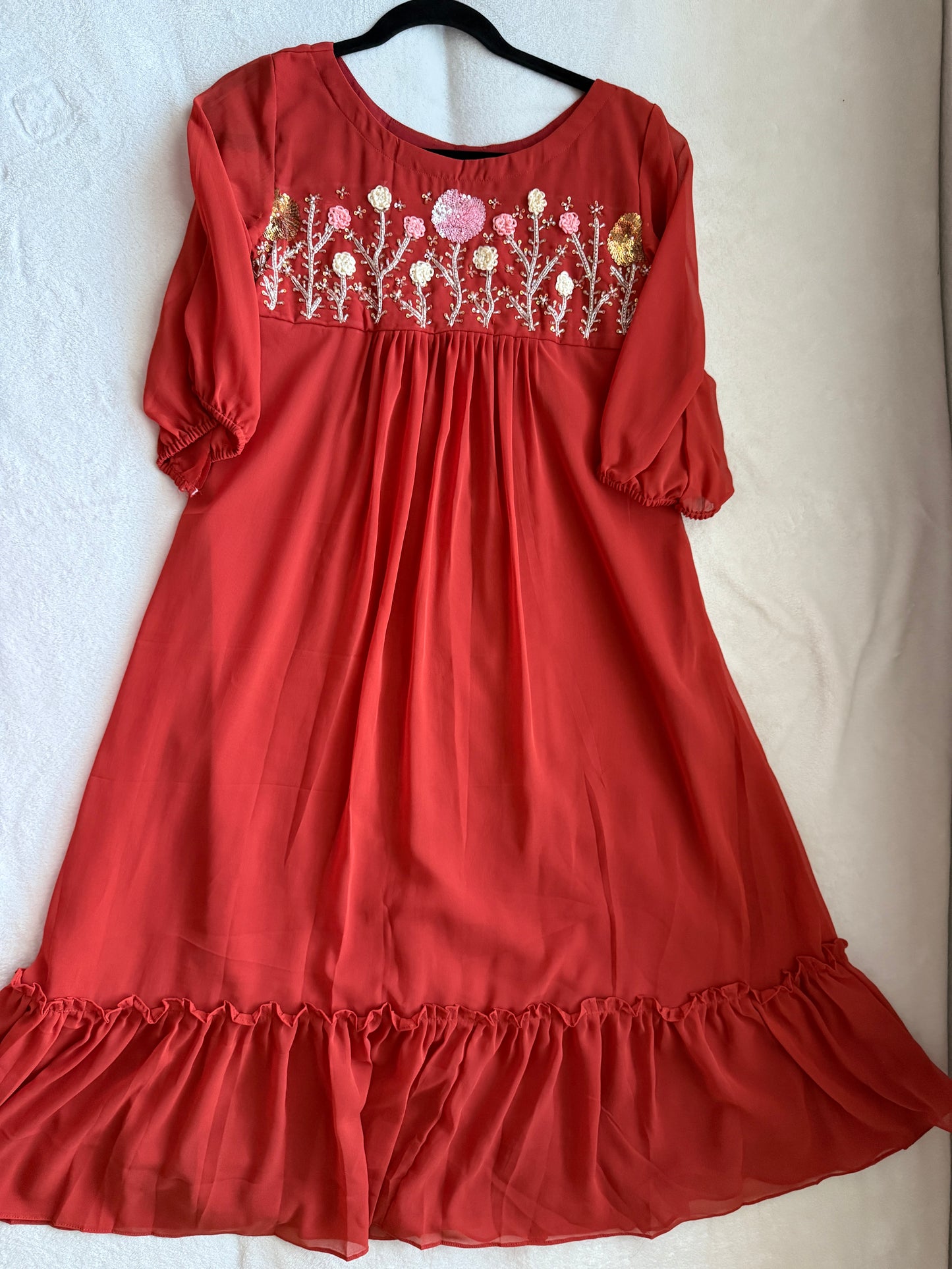 Rust orange georgette customized handwork tunic