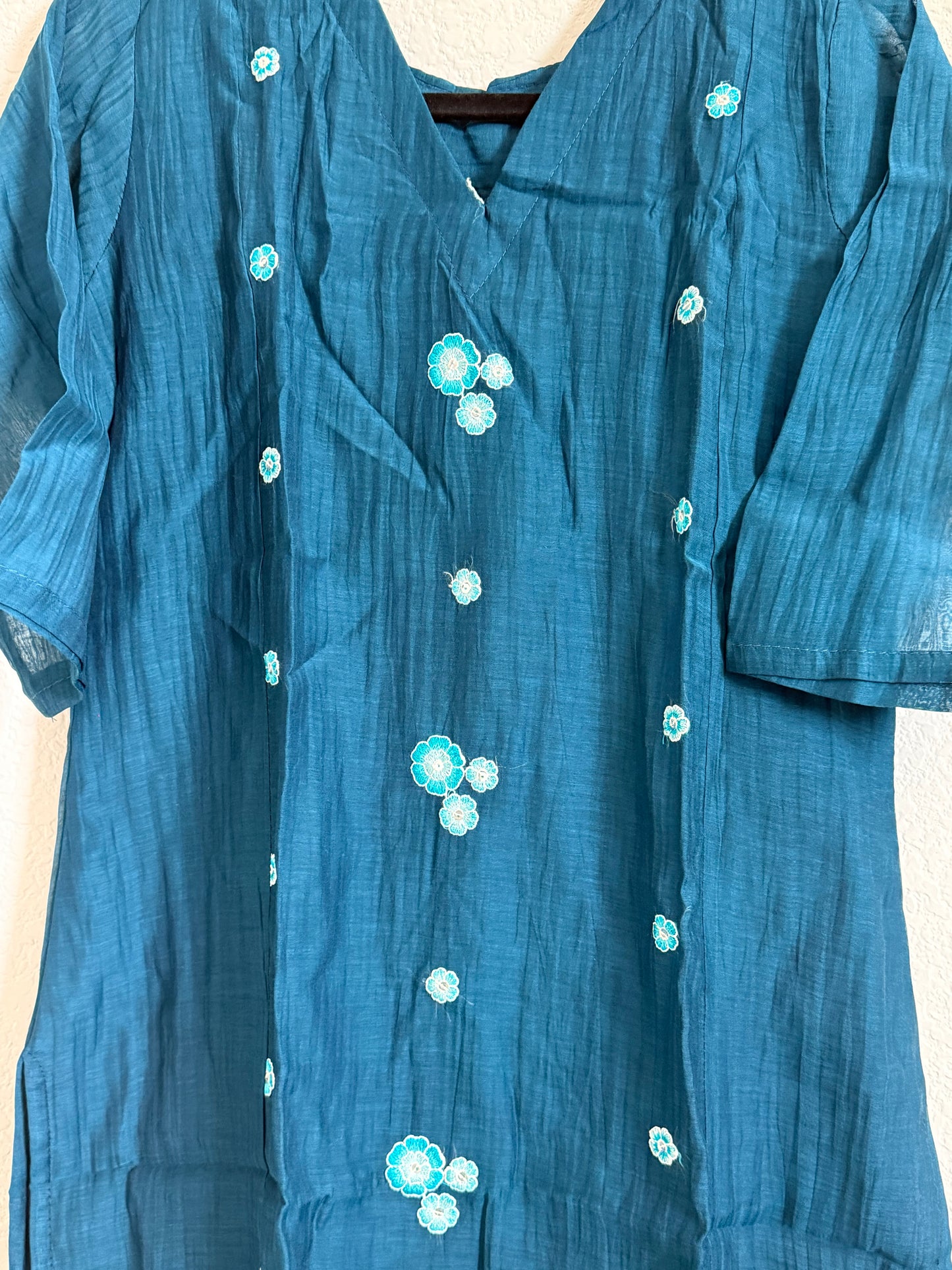 Blue Mul Chanderi Straight Cut Kurti