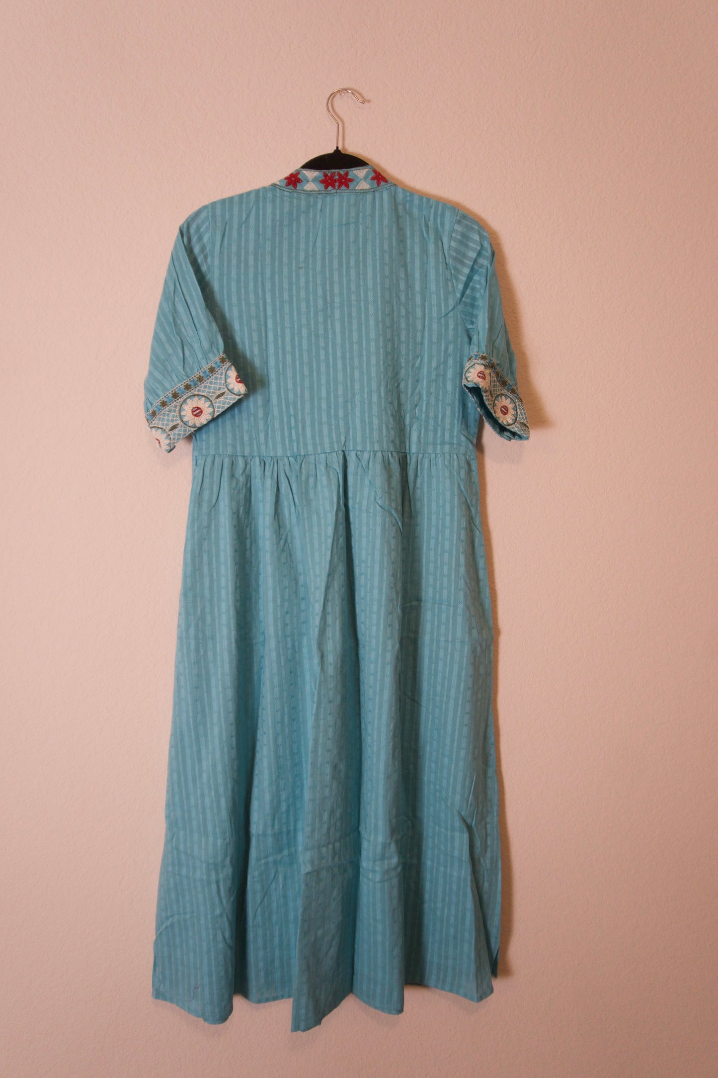 Blue cotton embroidered one piece dress