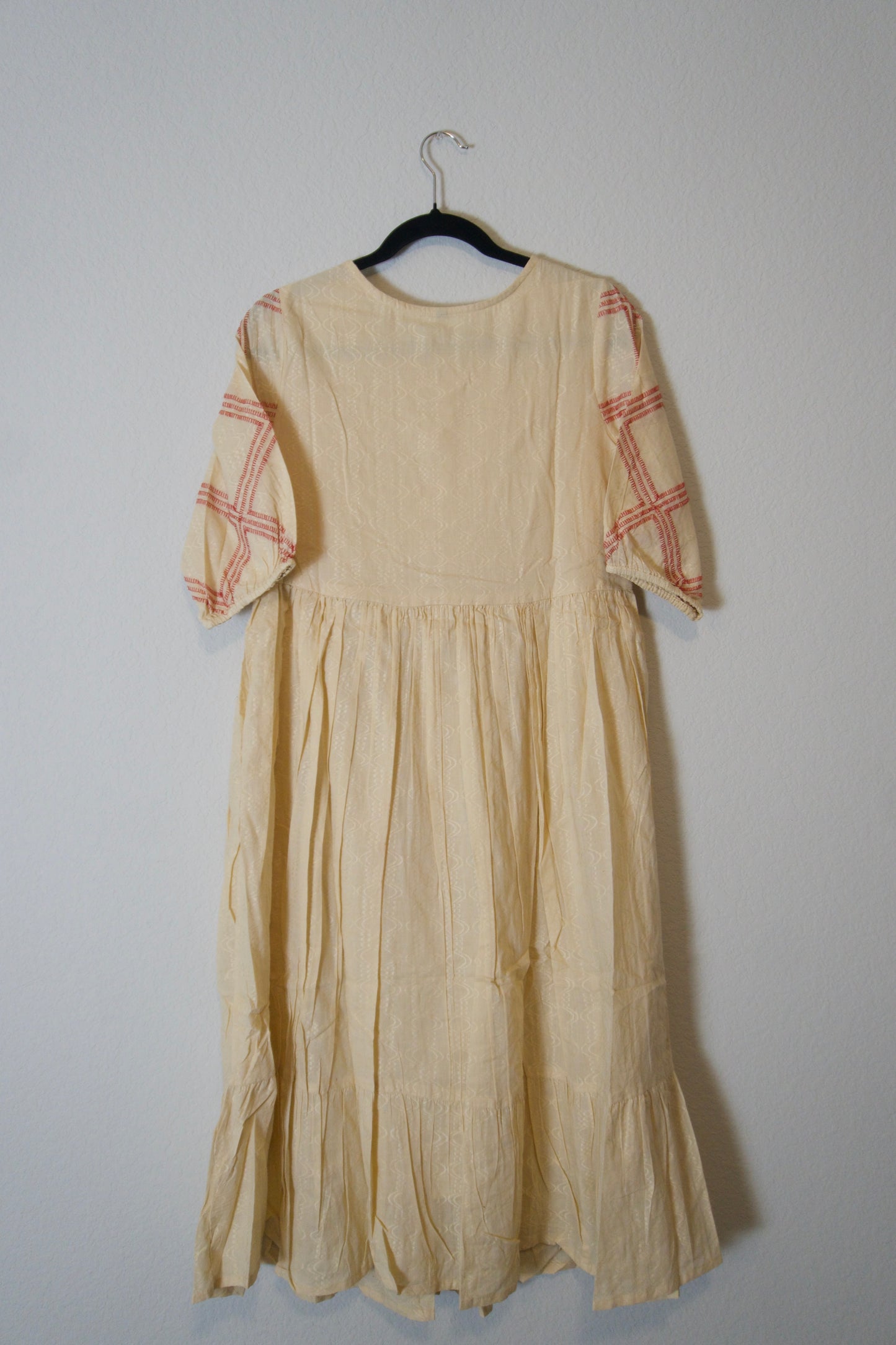 Biege cotton embroidered one piece dress