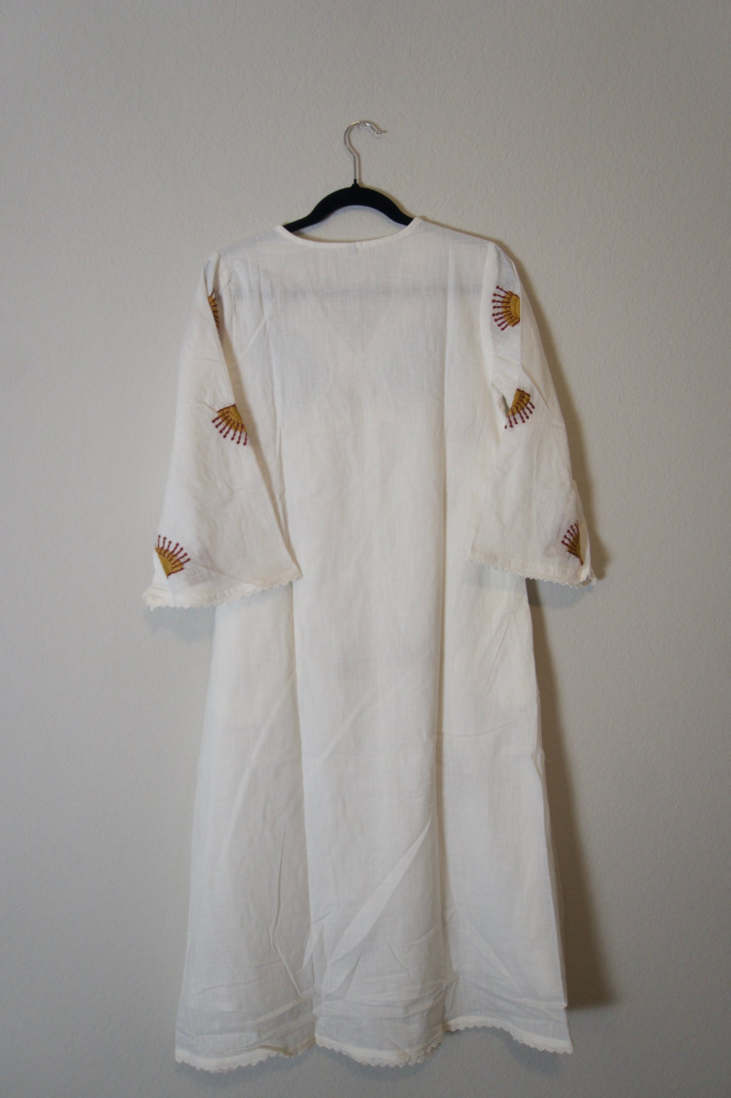 White cotton embroidered one piece dress
