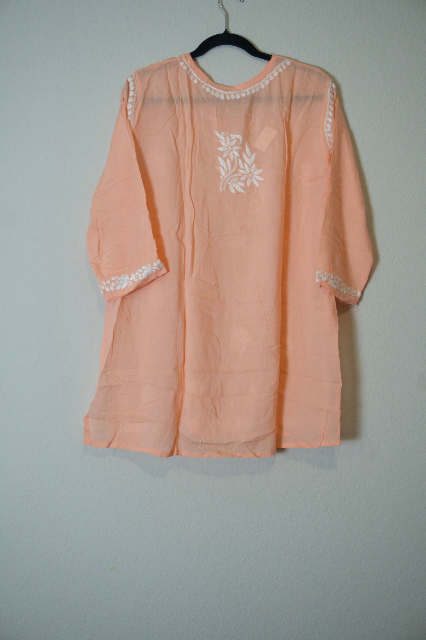 Peach Muslin Chikankari Short Kurti