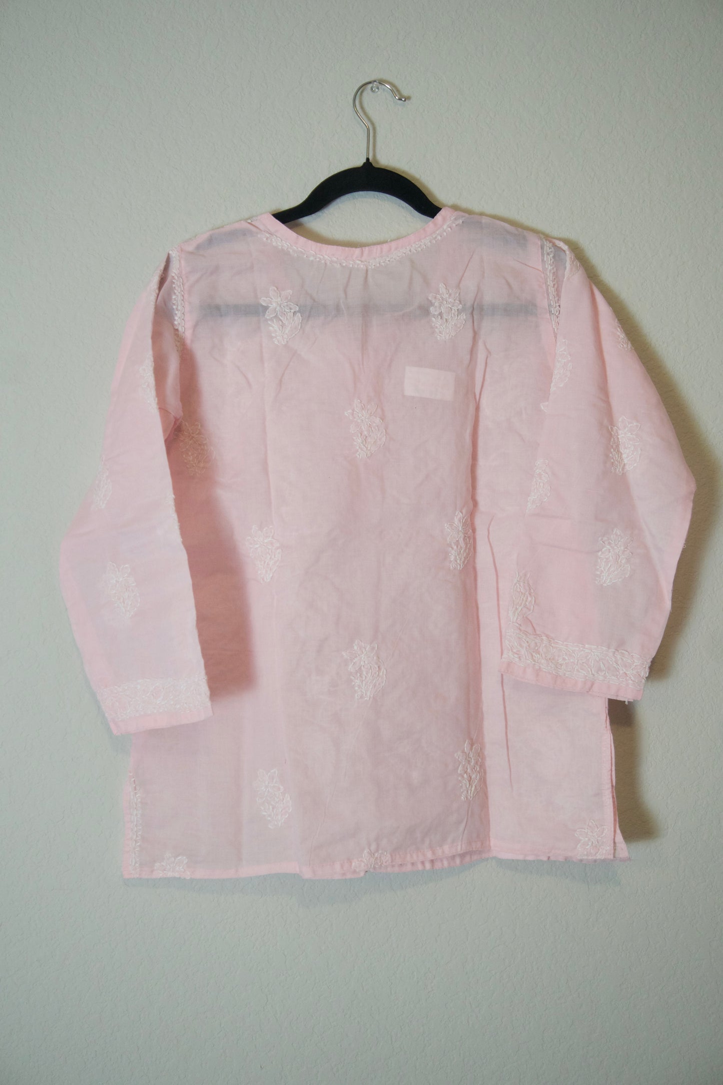 Light pink cotton Chikankari Short Kurti
