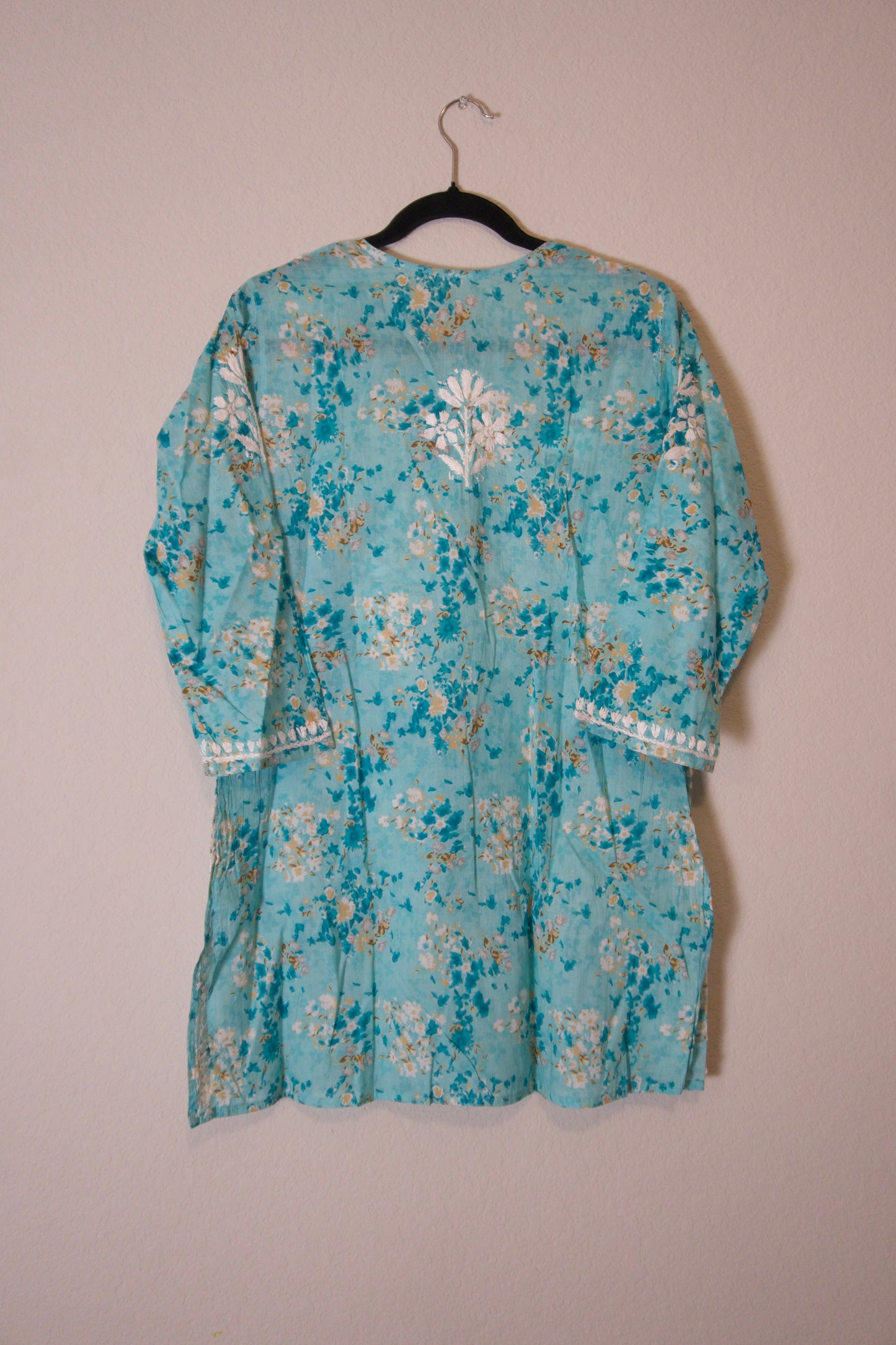 Green floral cotton chikankari short kurti