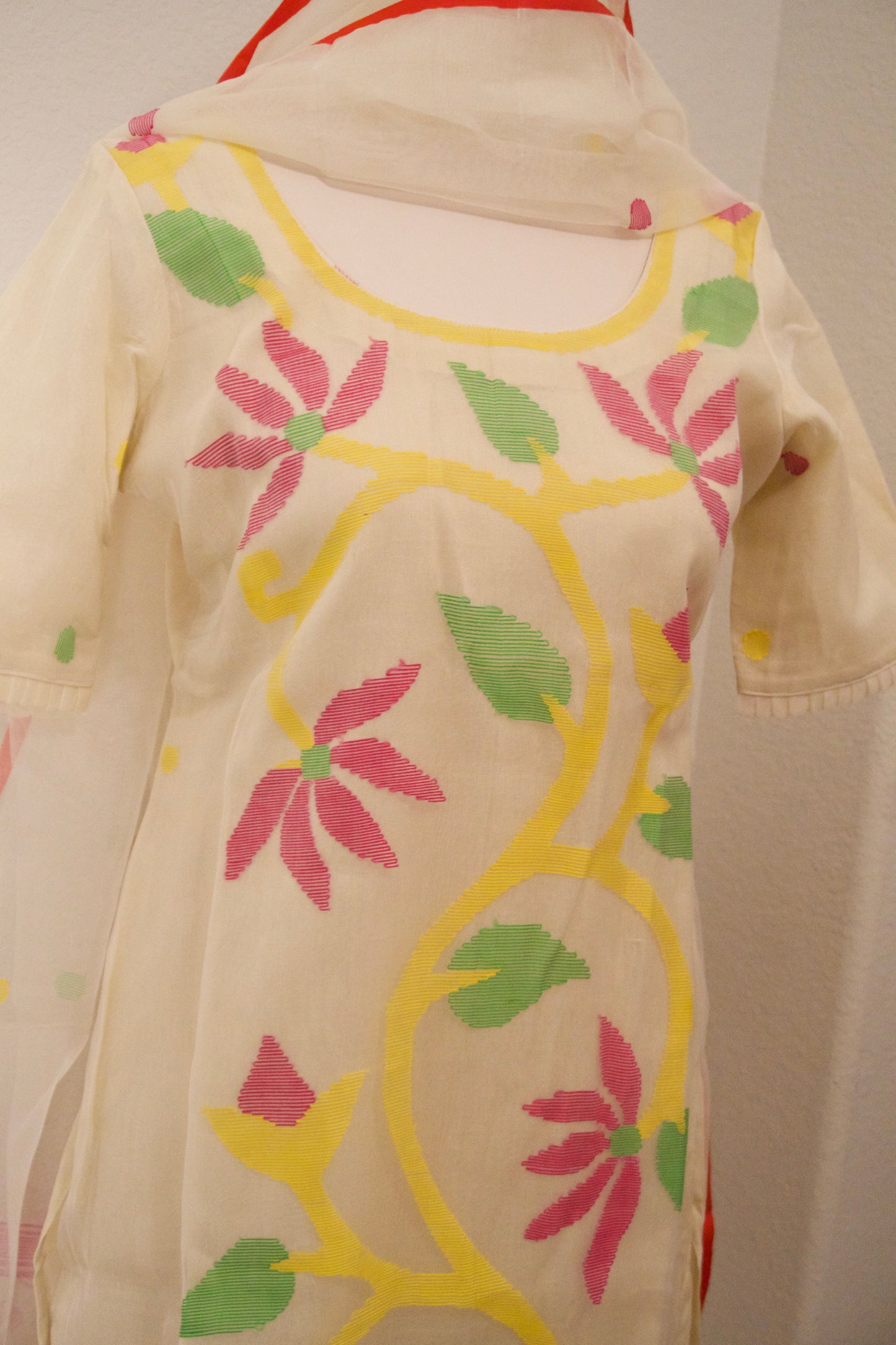 Half white jamdani customized 3 piece suit set