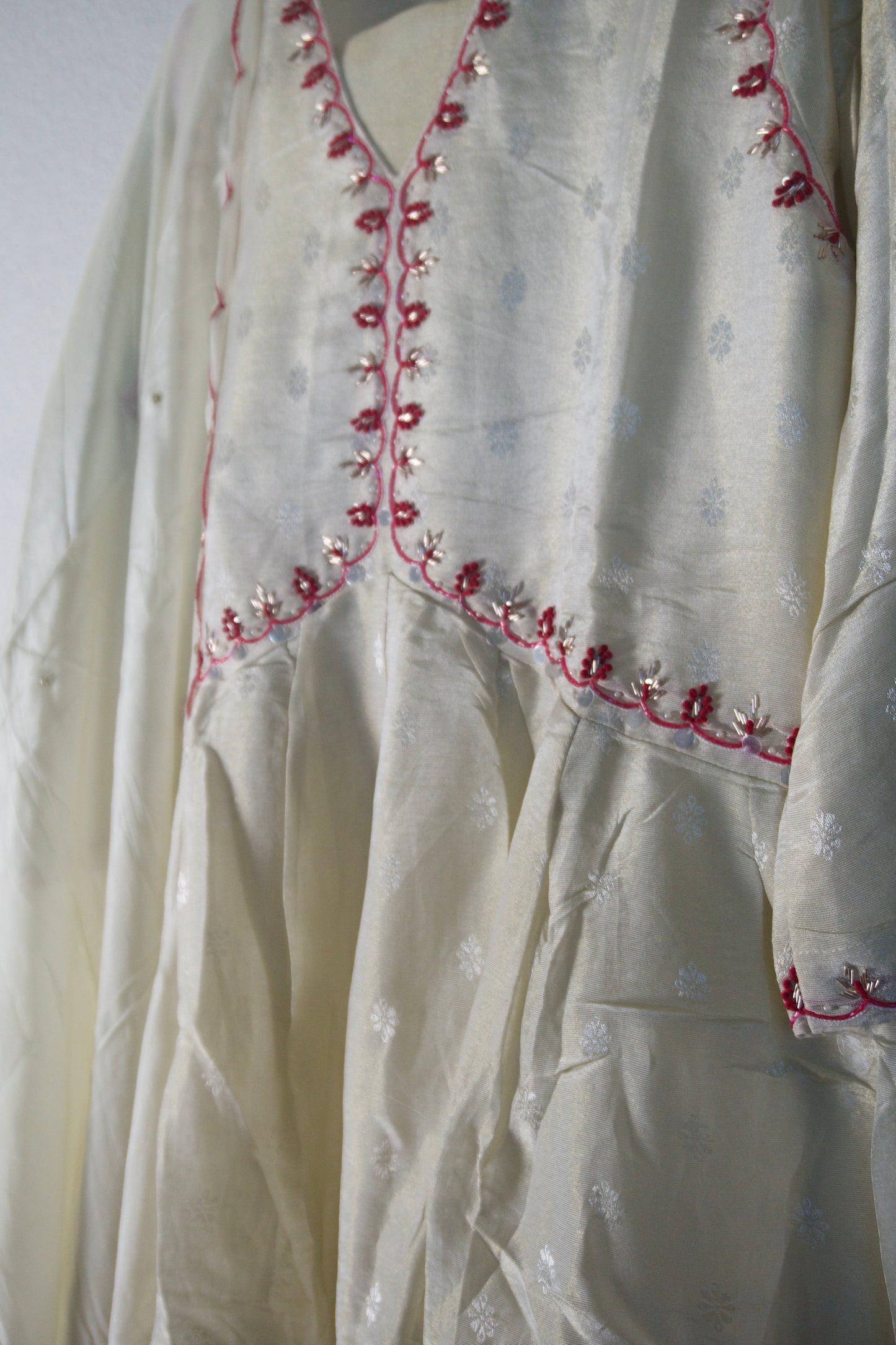 Half White Tissue A-line Suit Set with Pink Ombre Dupatta