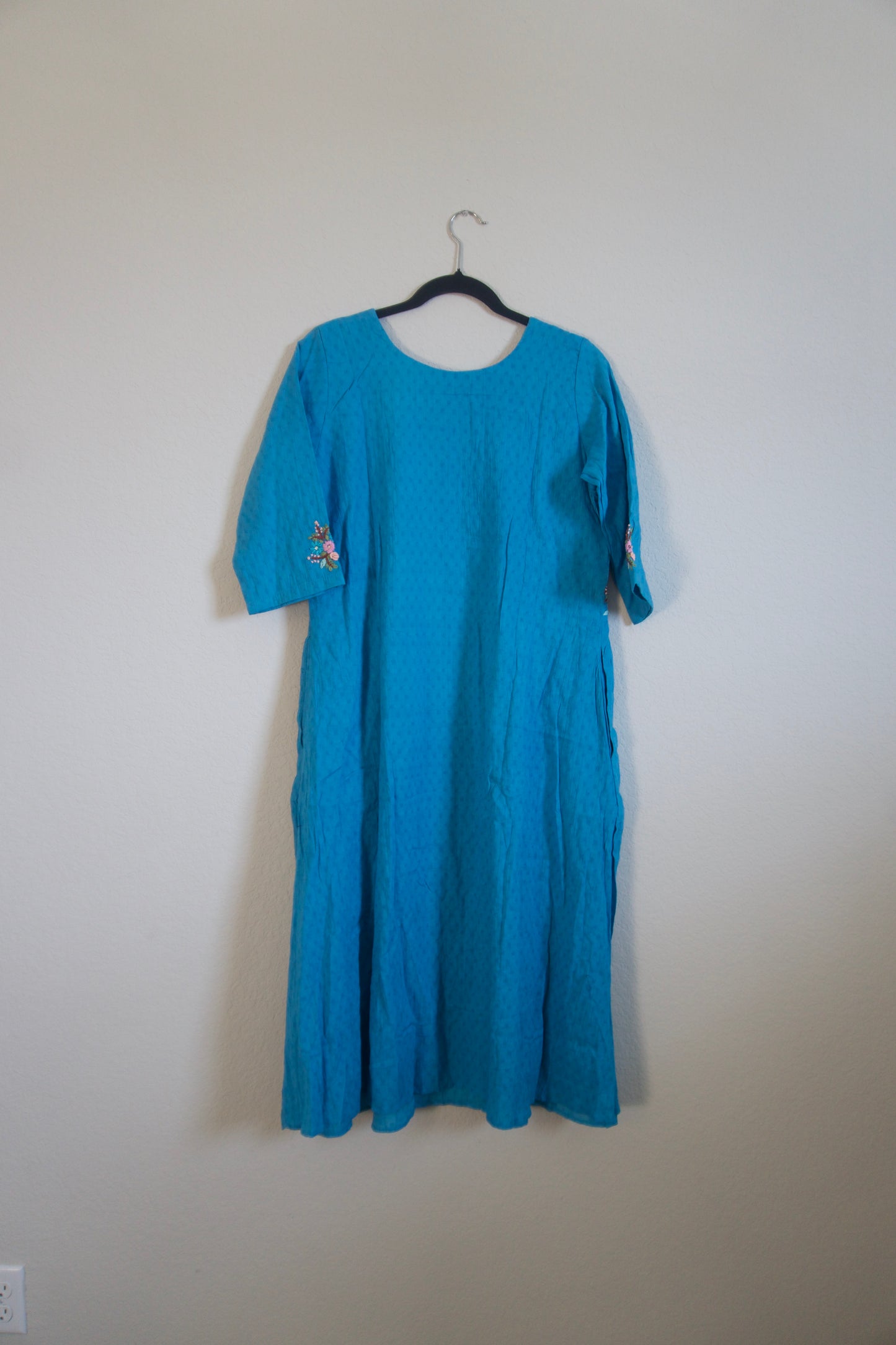 Sulphate Blue Cotton Weaving One Piece Dress with Hand Embroidery Work