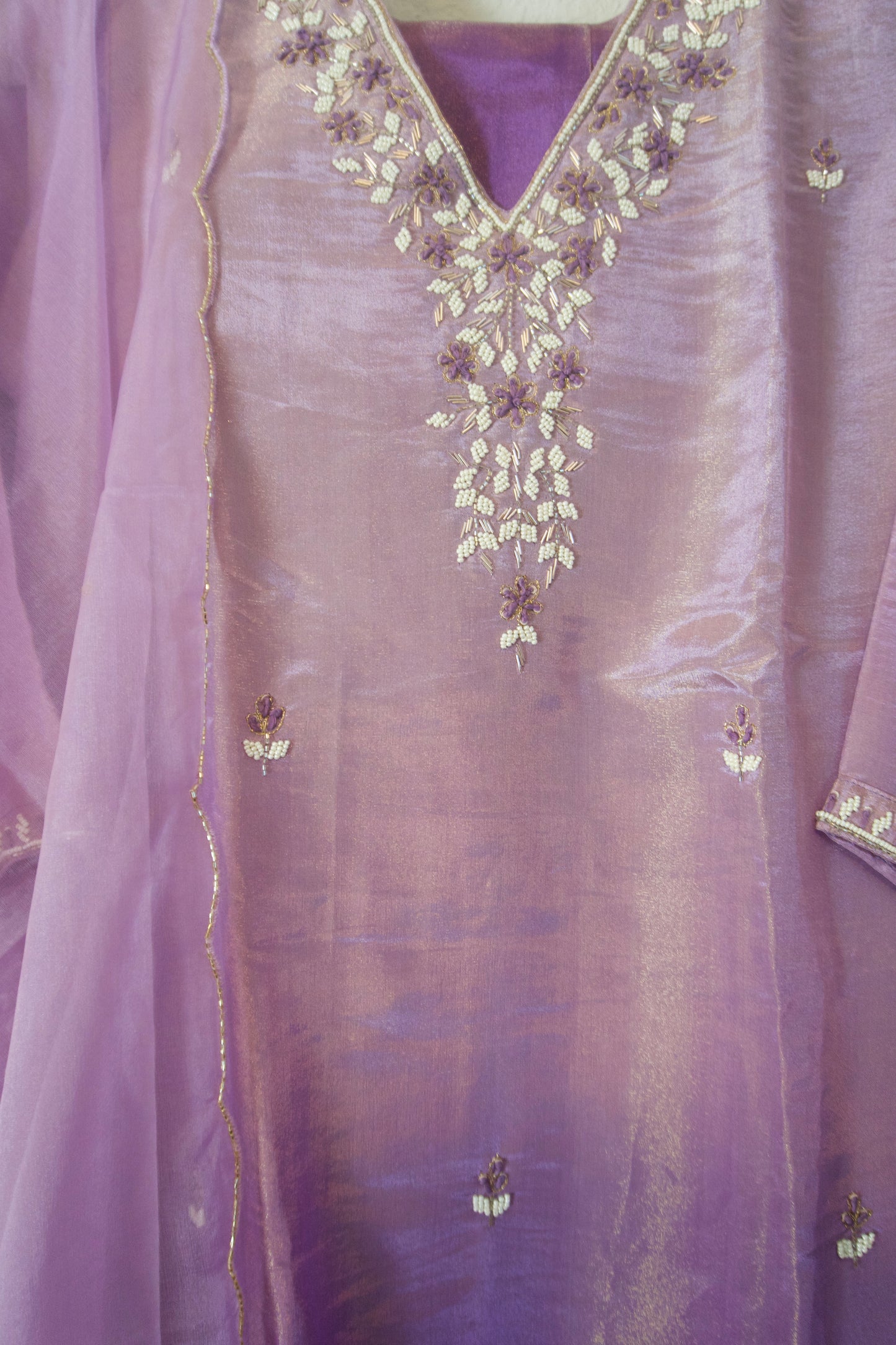 Lavendar ombre pure tissue handwork butties A-line suit set
