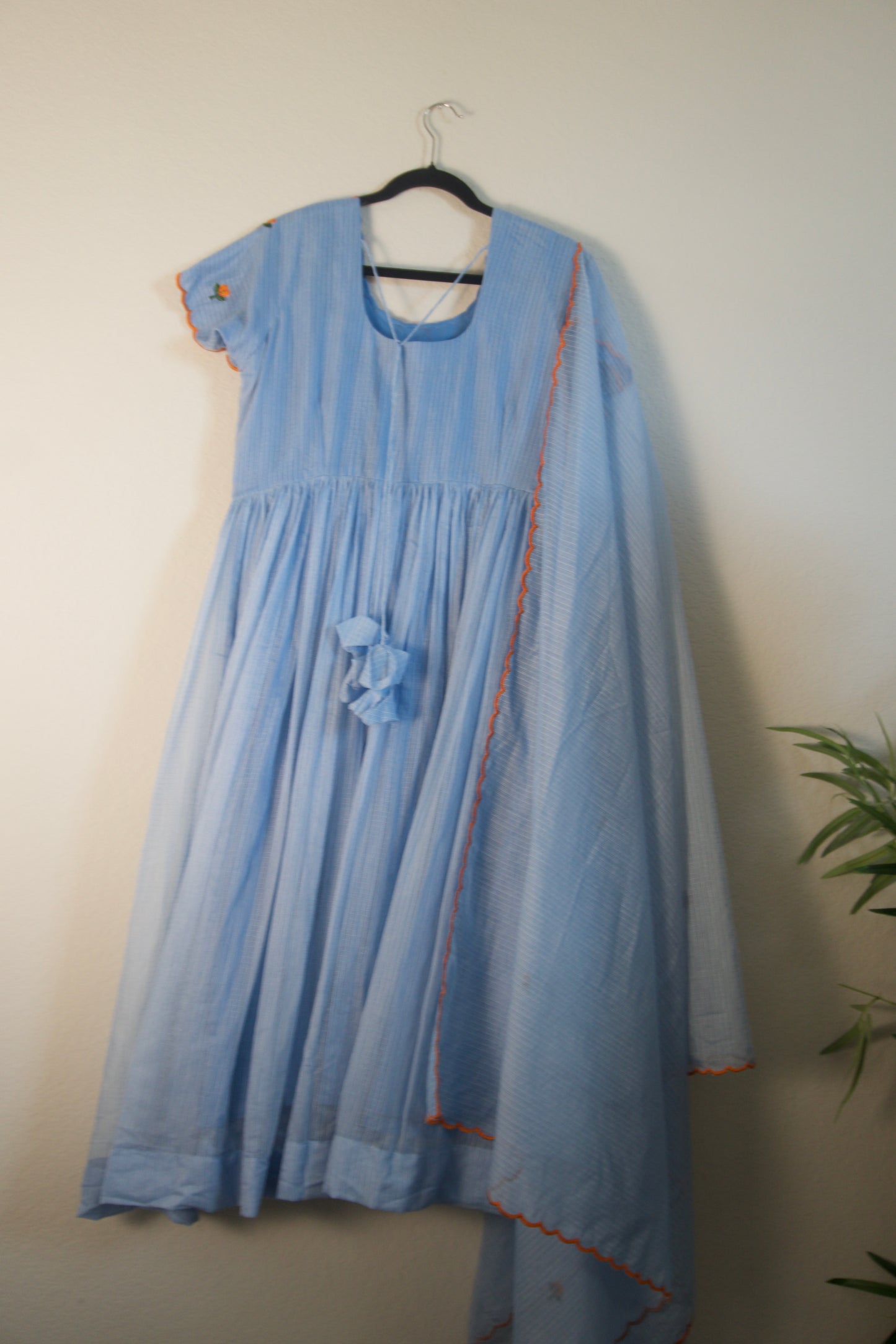 Powder Blue Embroidered Kota Anarkali Set