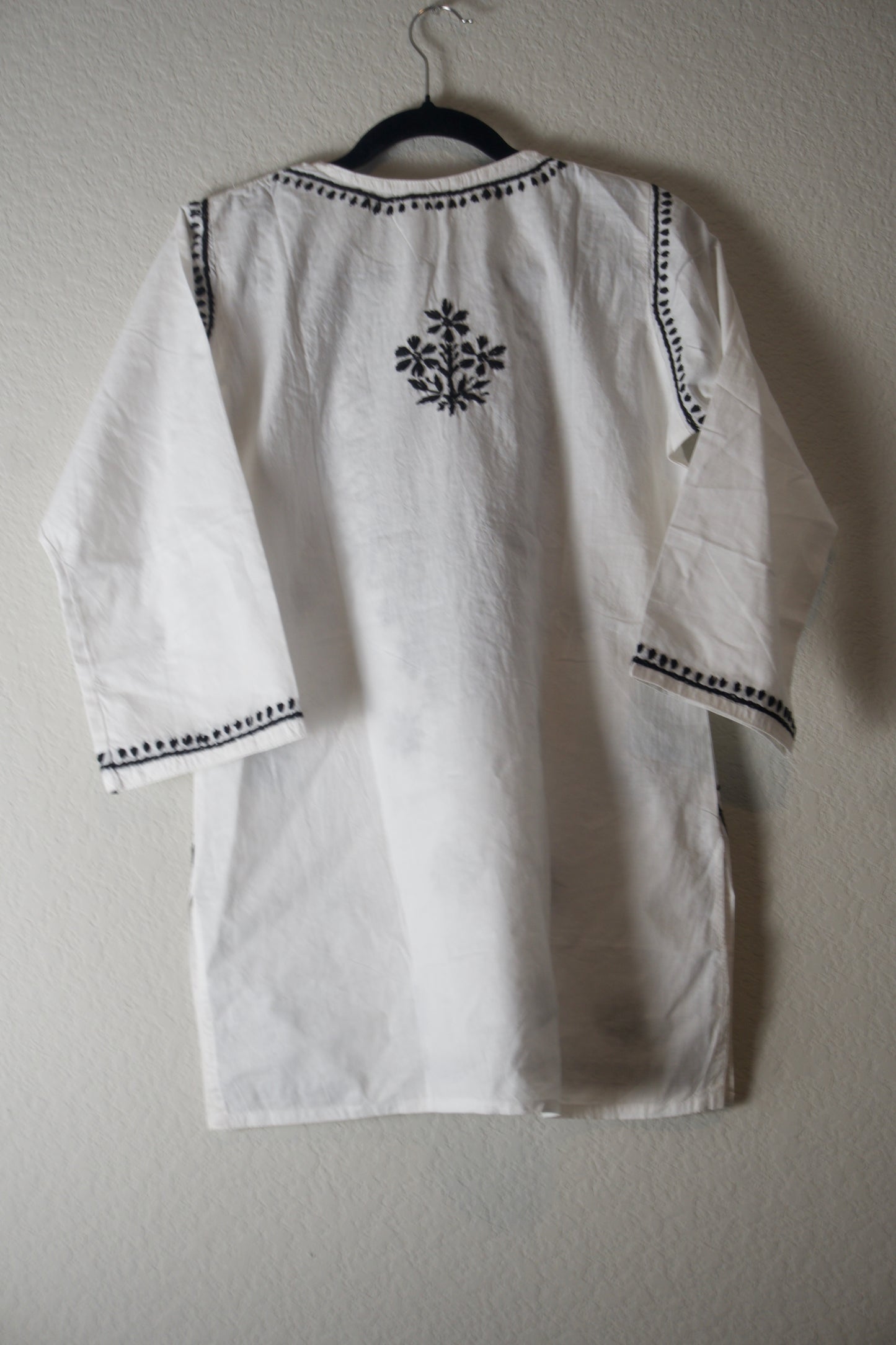 White and Black Cotton Chikankari Short Kurti