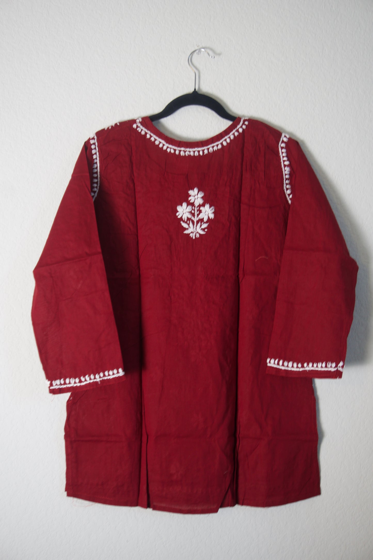 Maroon Cotton Chikankari Short Kurti