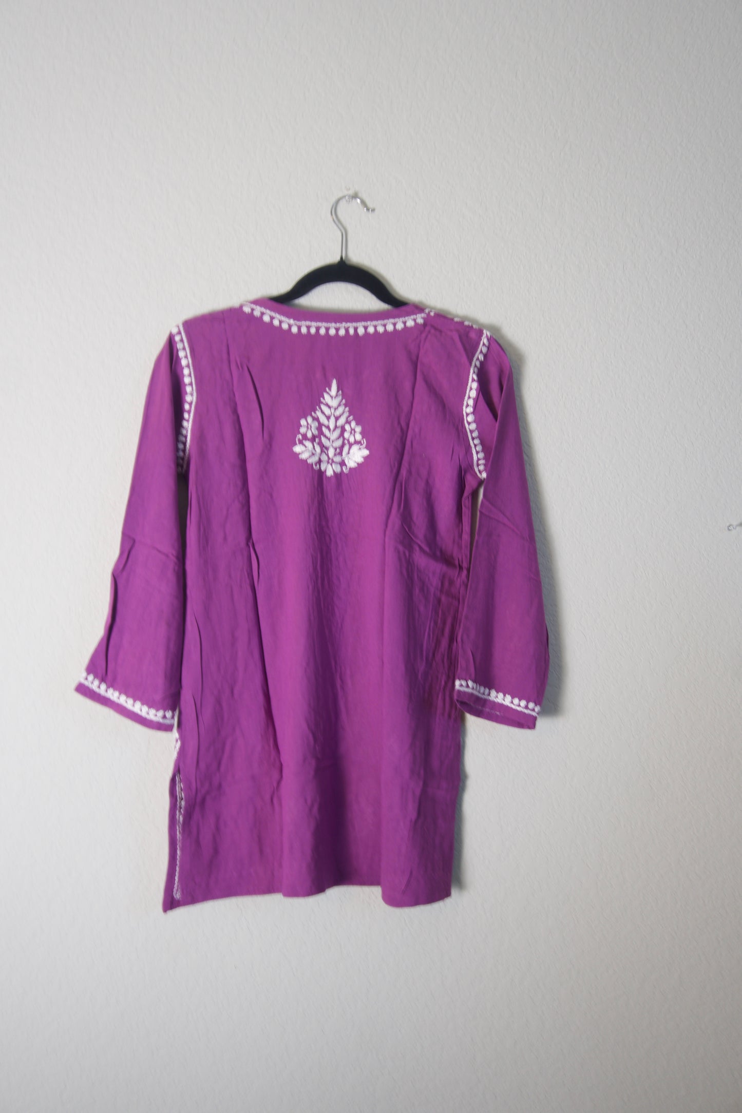 Magenta Rayon Chikankari Short Kurti