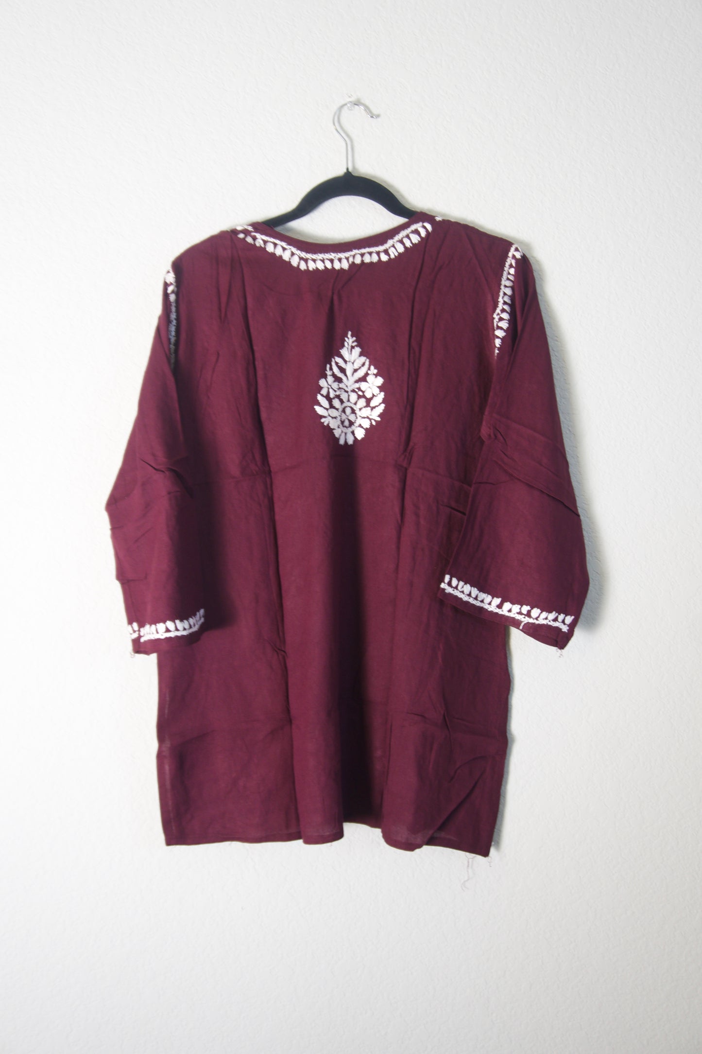 Wine Shade Rayon Chikankari Short Kurti