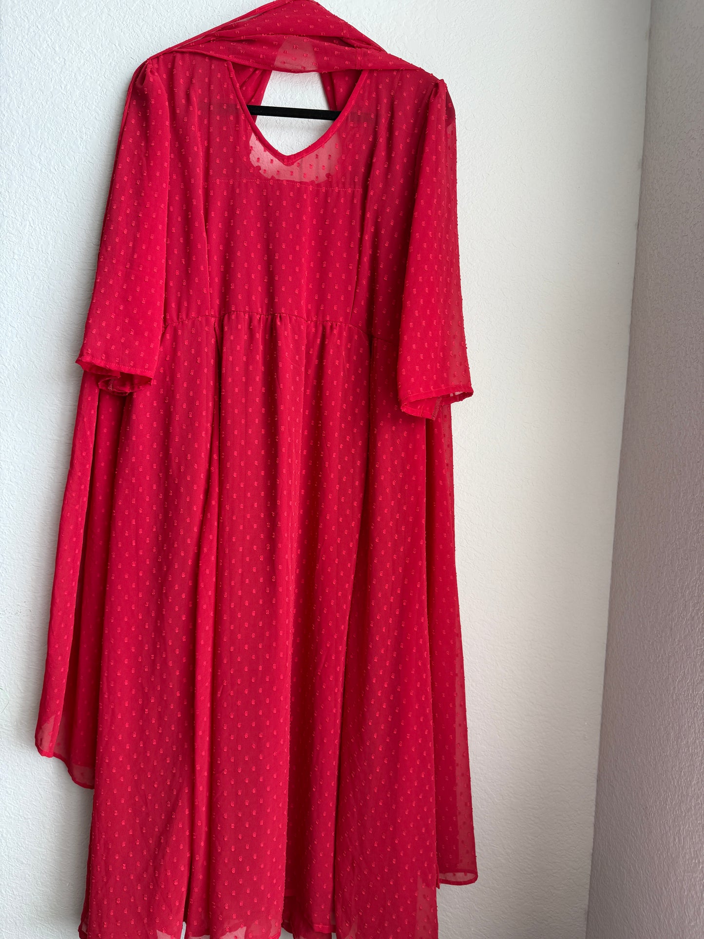 Red chiffon anarkali with dupatta