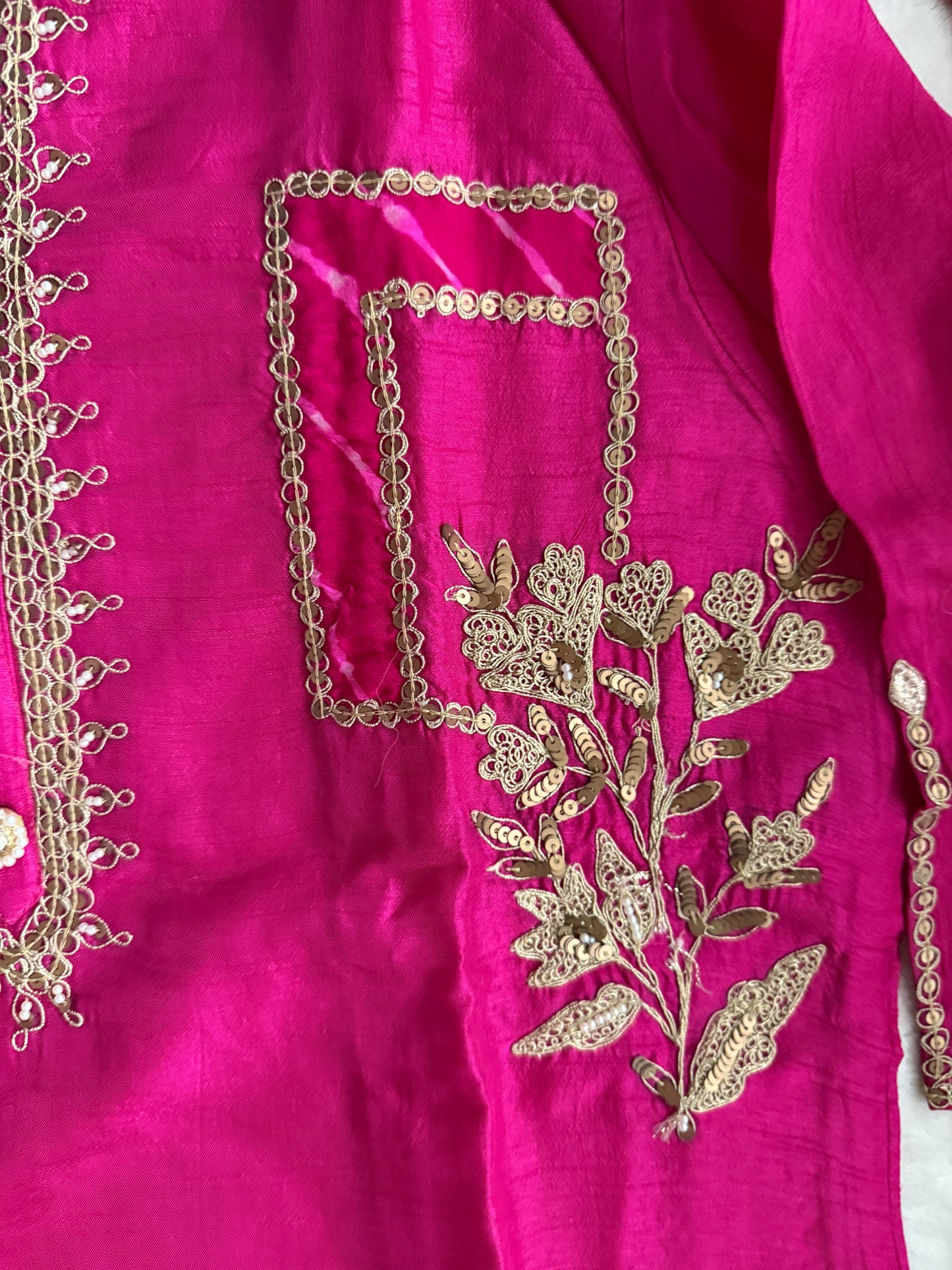 Pink Dola Silk Heavy Work Straight Cut Kurti Set with Leheriya Dupatta