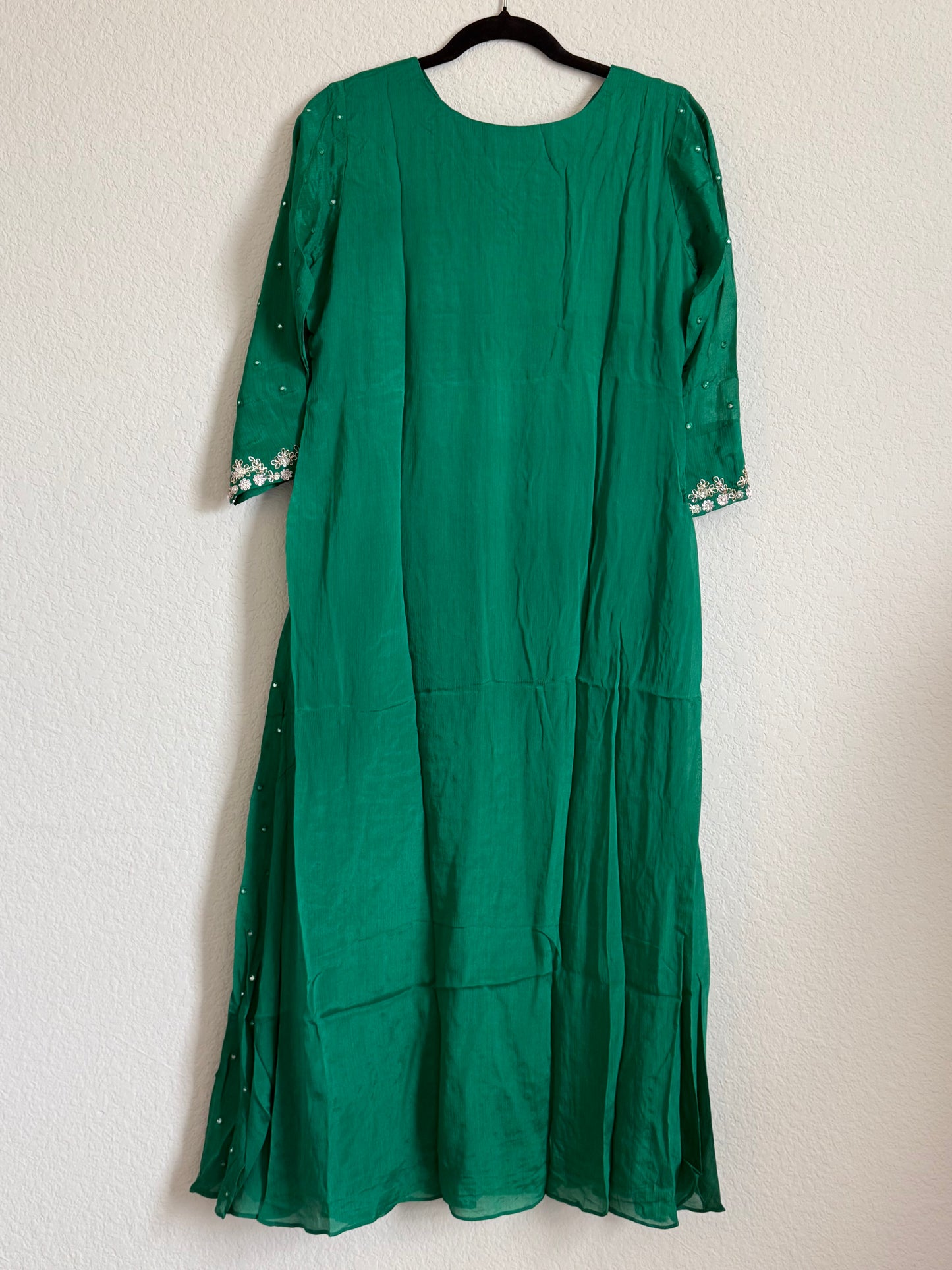 Green chinnon mirror maggam work tunic