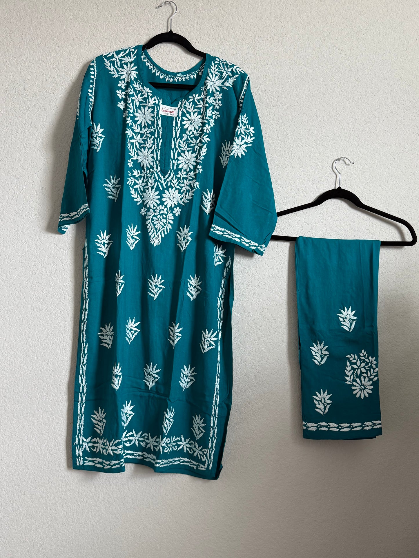 Peacock Green Rayon Chikankari Coord Set - Top with Palazzo