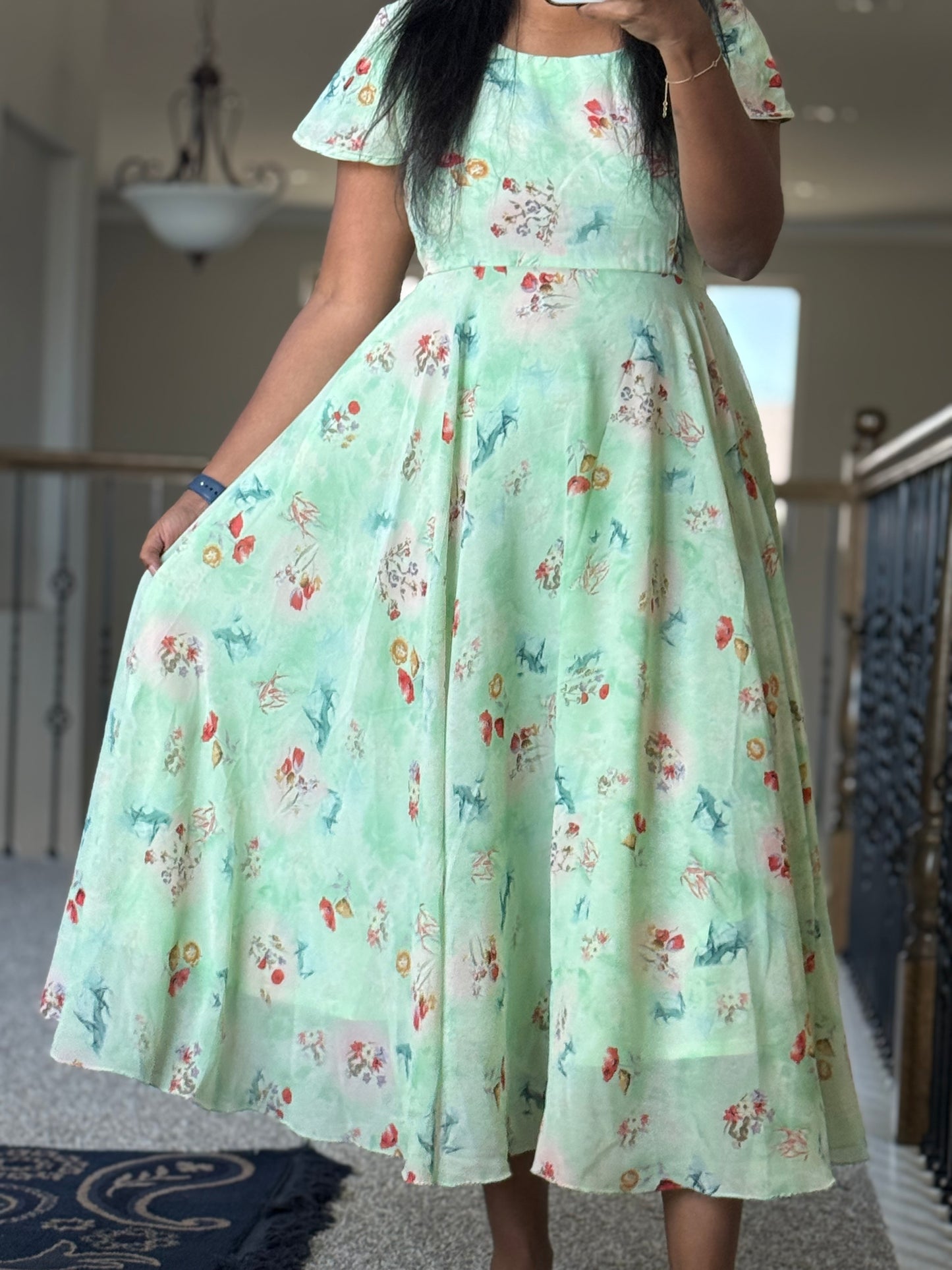 Pista green georgette frock