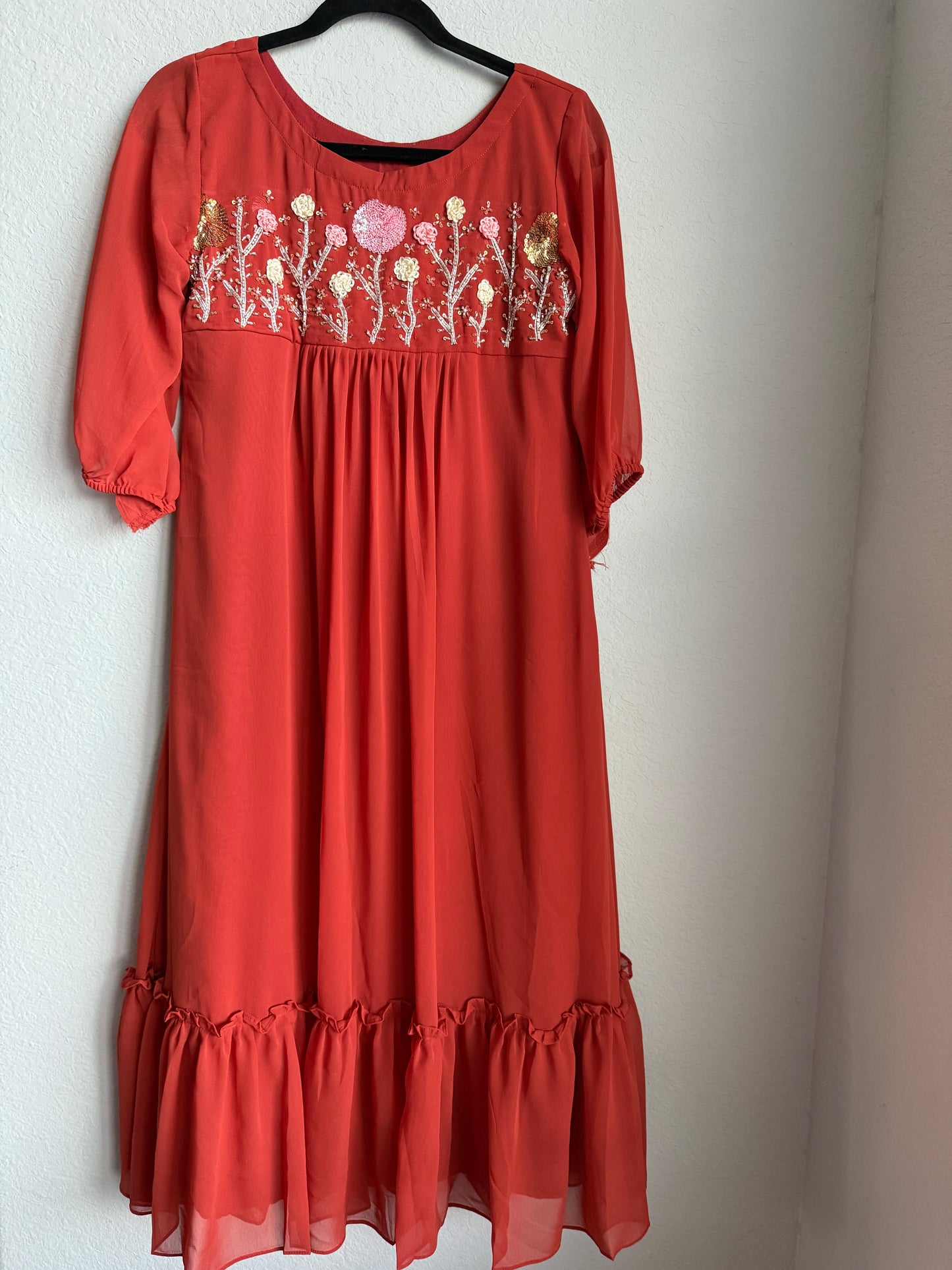 Rust orange georgette customized handwork tunic