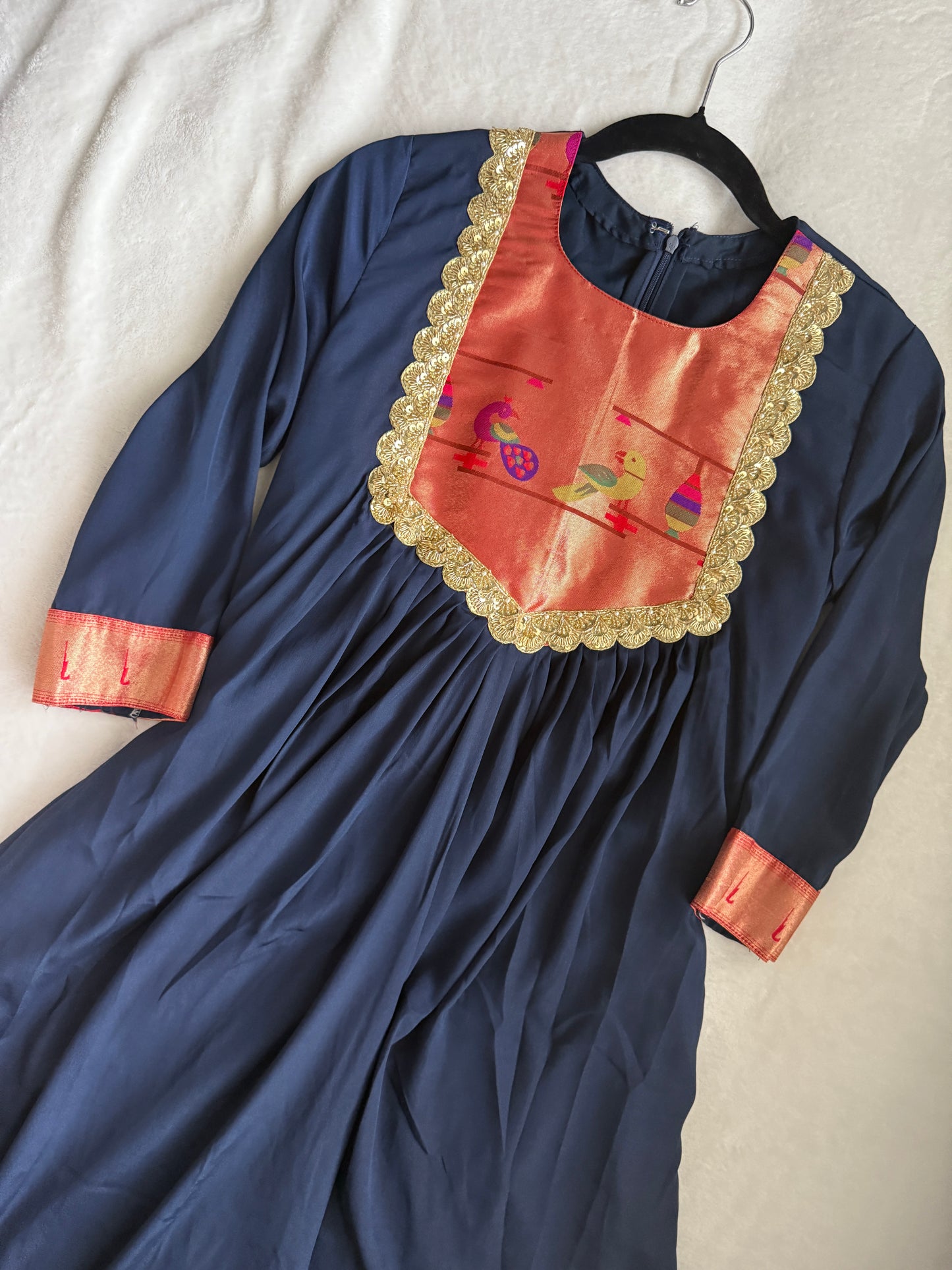 Navy blue paithani crape tunic with beautiful lace detailing