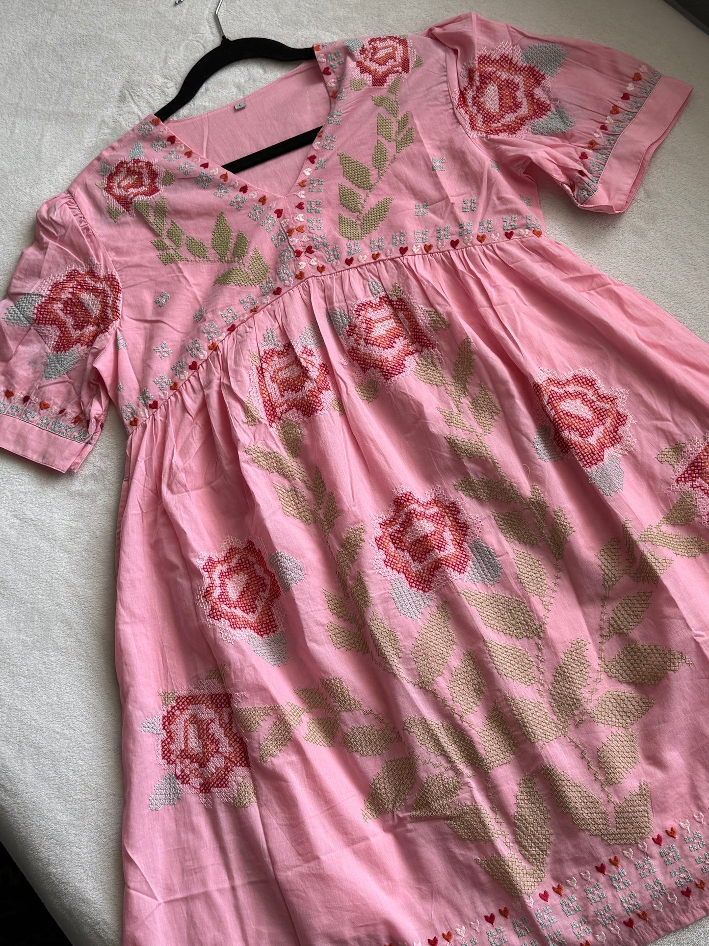 Baby pink cotton short kurti