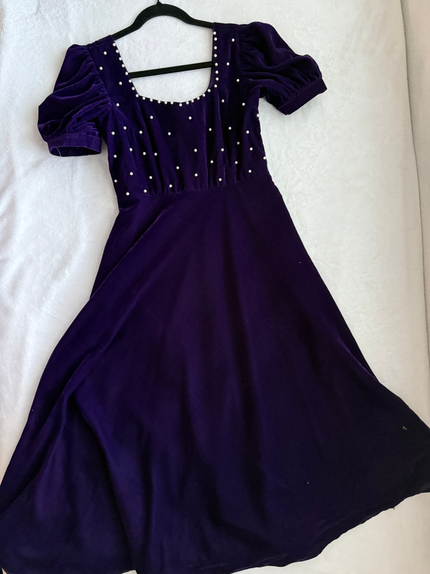 Purple velvet pearl work dress