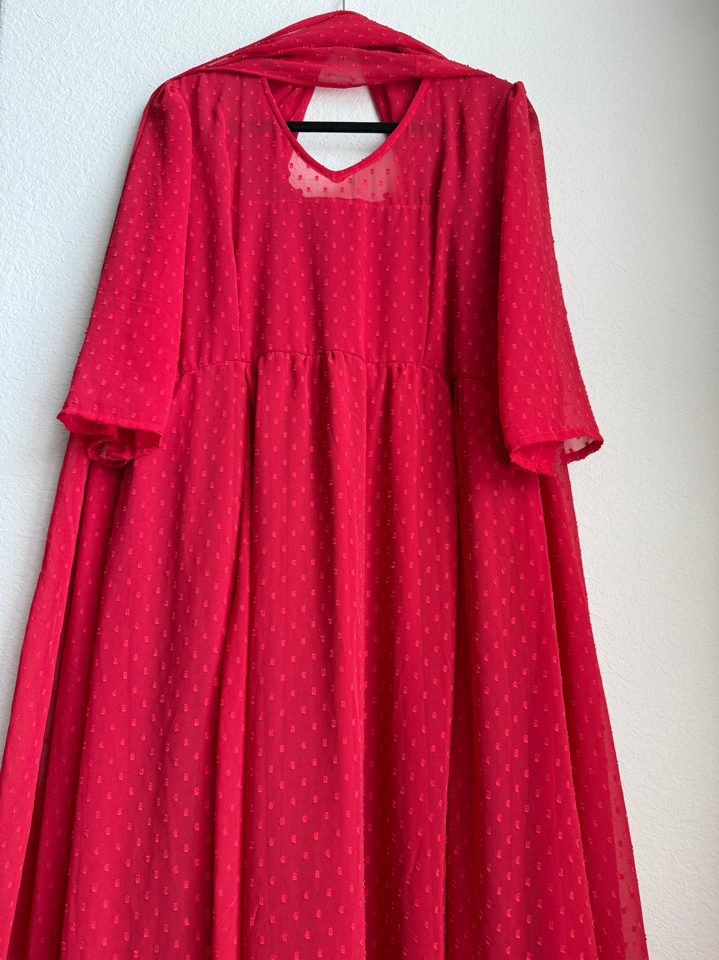 Red chiffon anarkali with dupatta