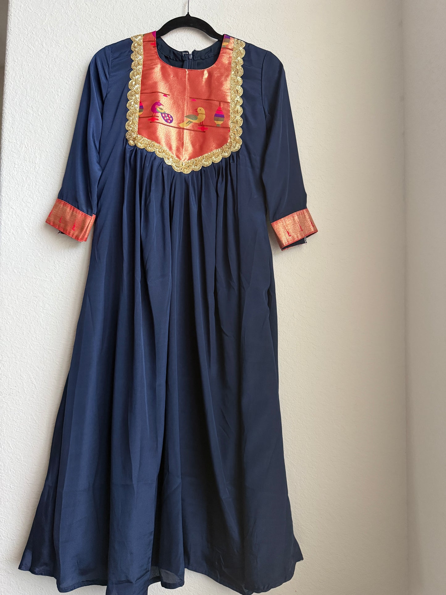 Navy blue paithani crape tunic with beautiful lace detailing