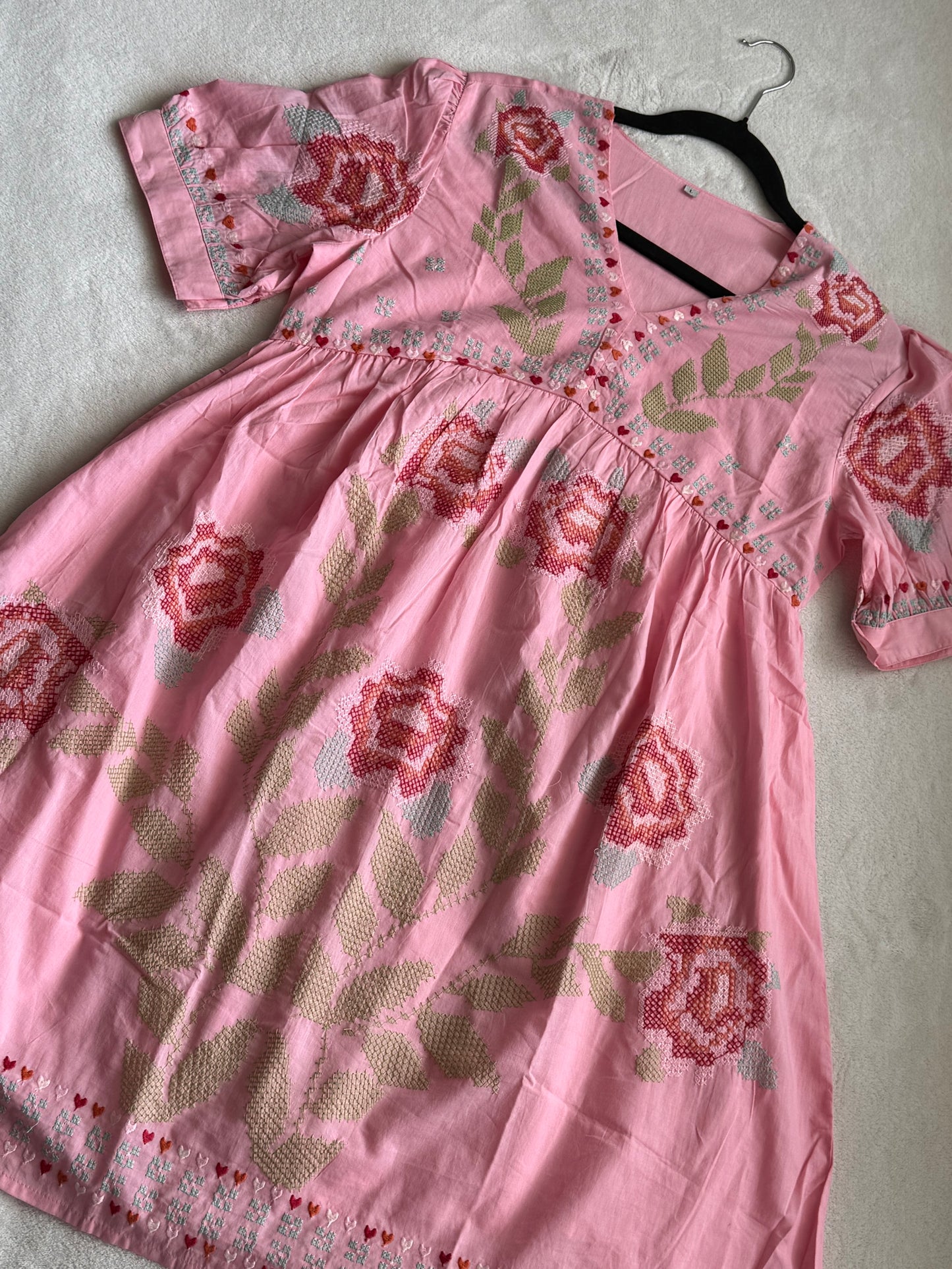 Baby pink cotton short kurti
