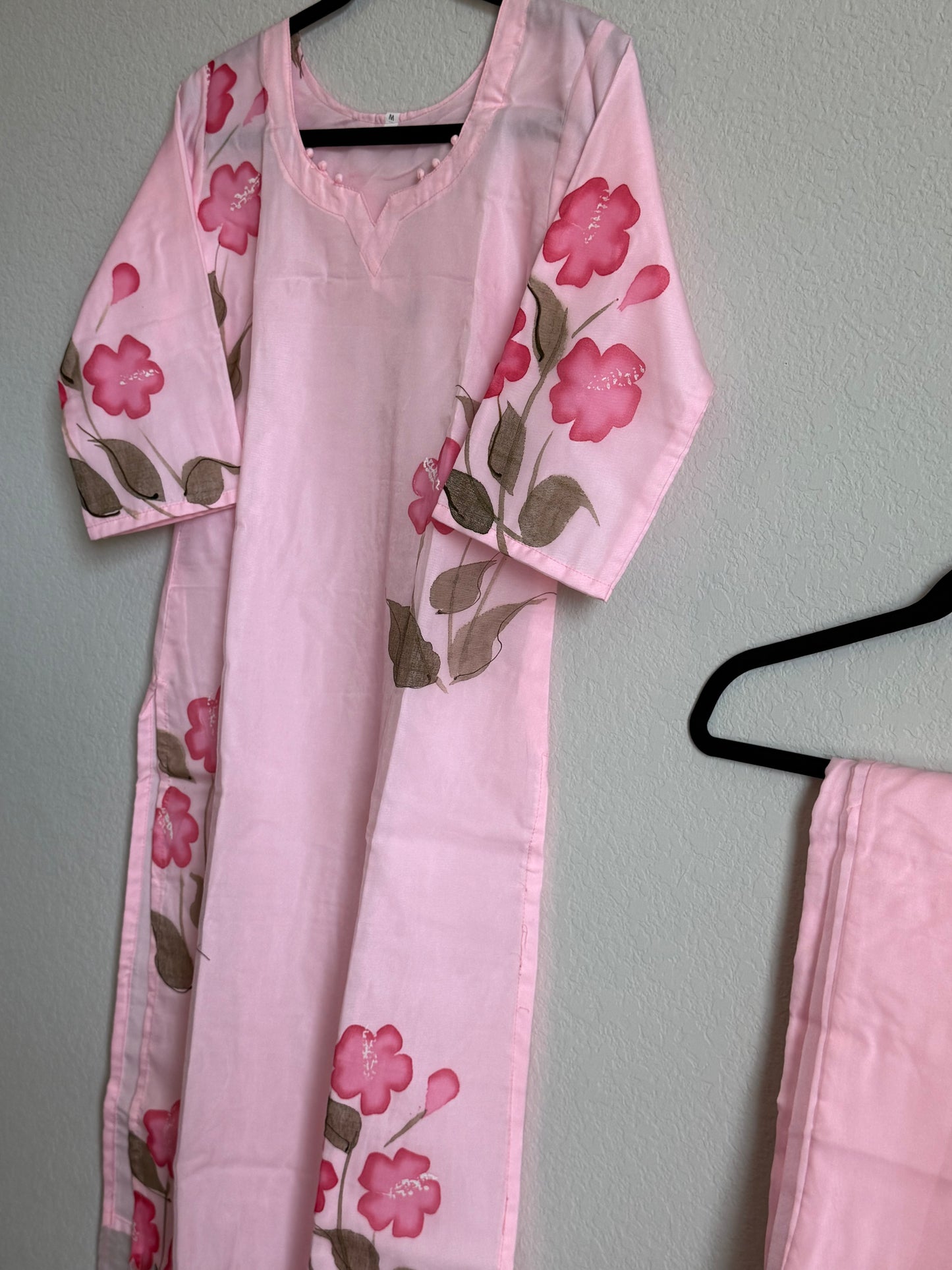 Light Pink Organza Handpainted Coord Set