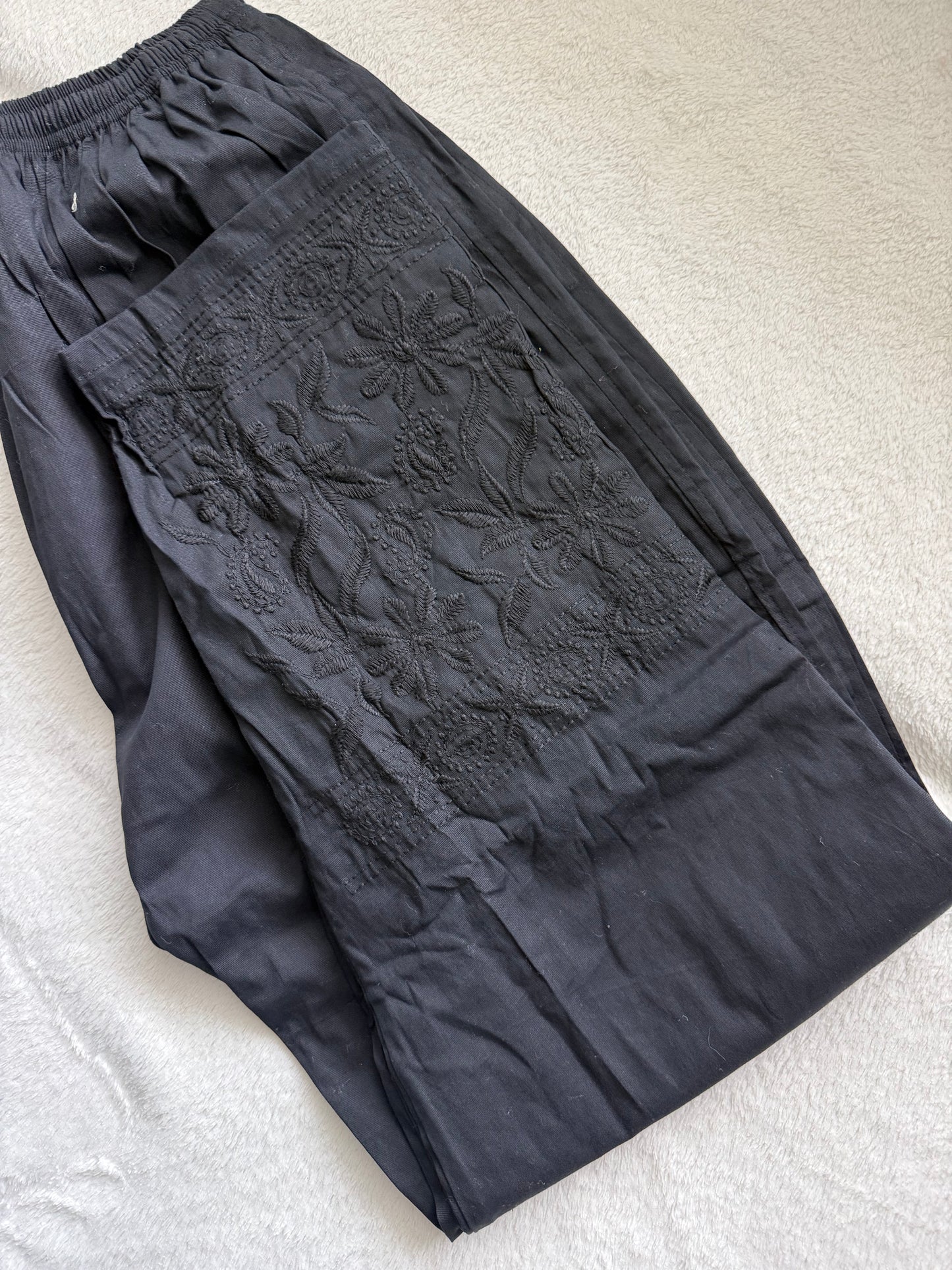 Black Chikankari Straight Cut Cotton Pant