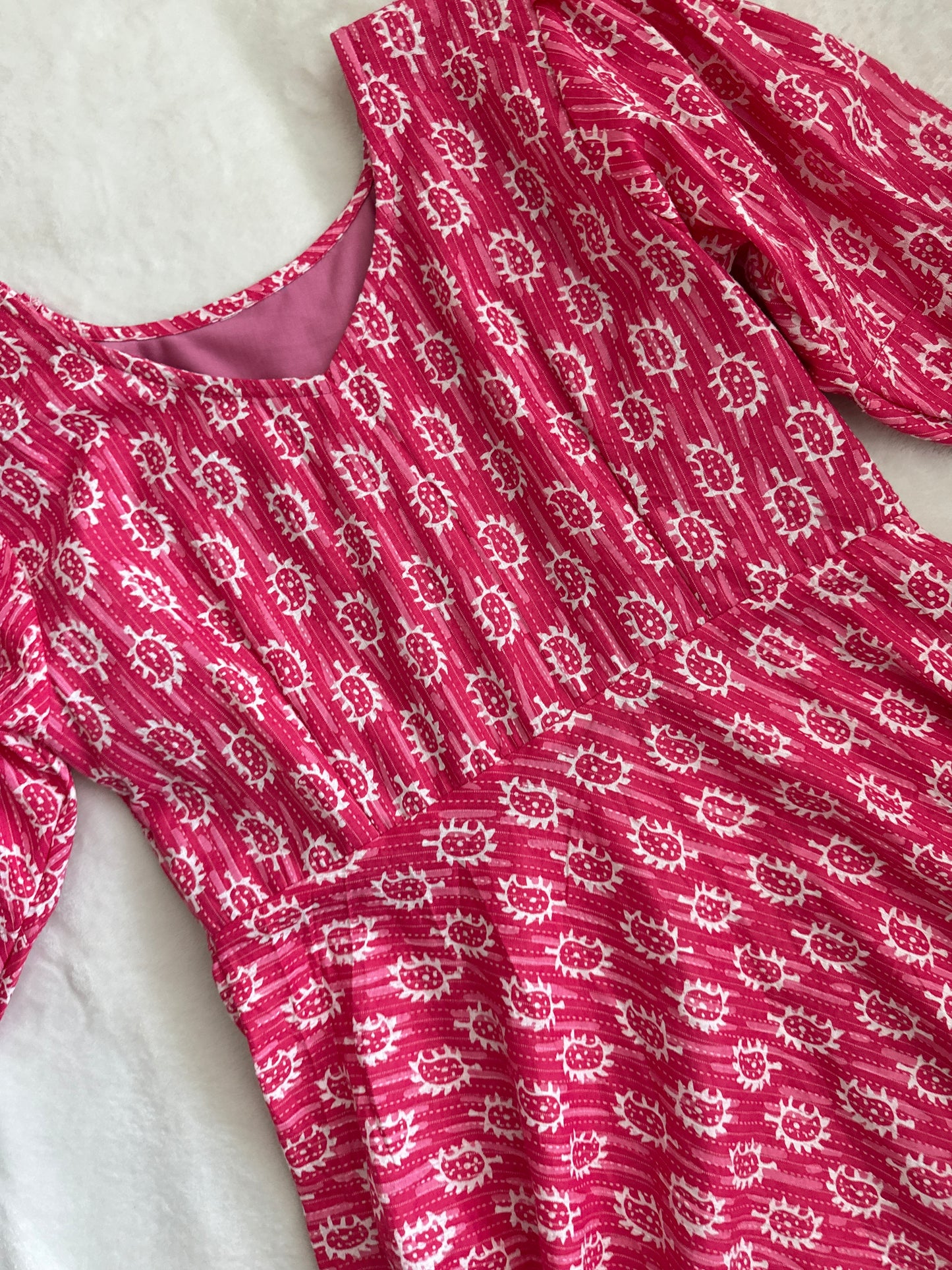 Pink Hand Block Cotton Midi Dress with Ruffle Hem – Summer Ethnic Style