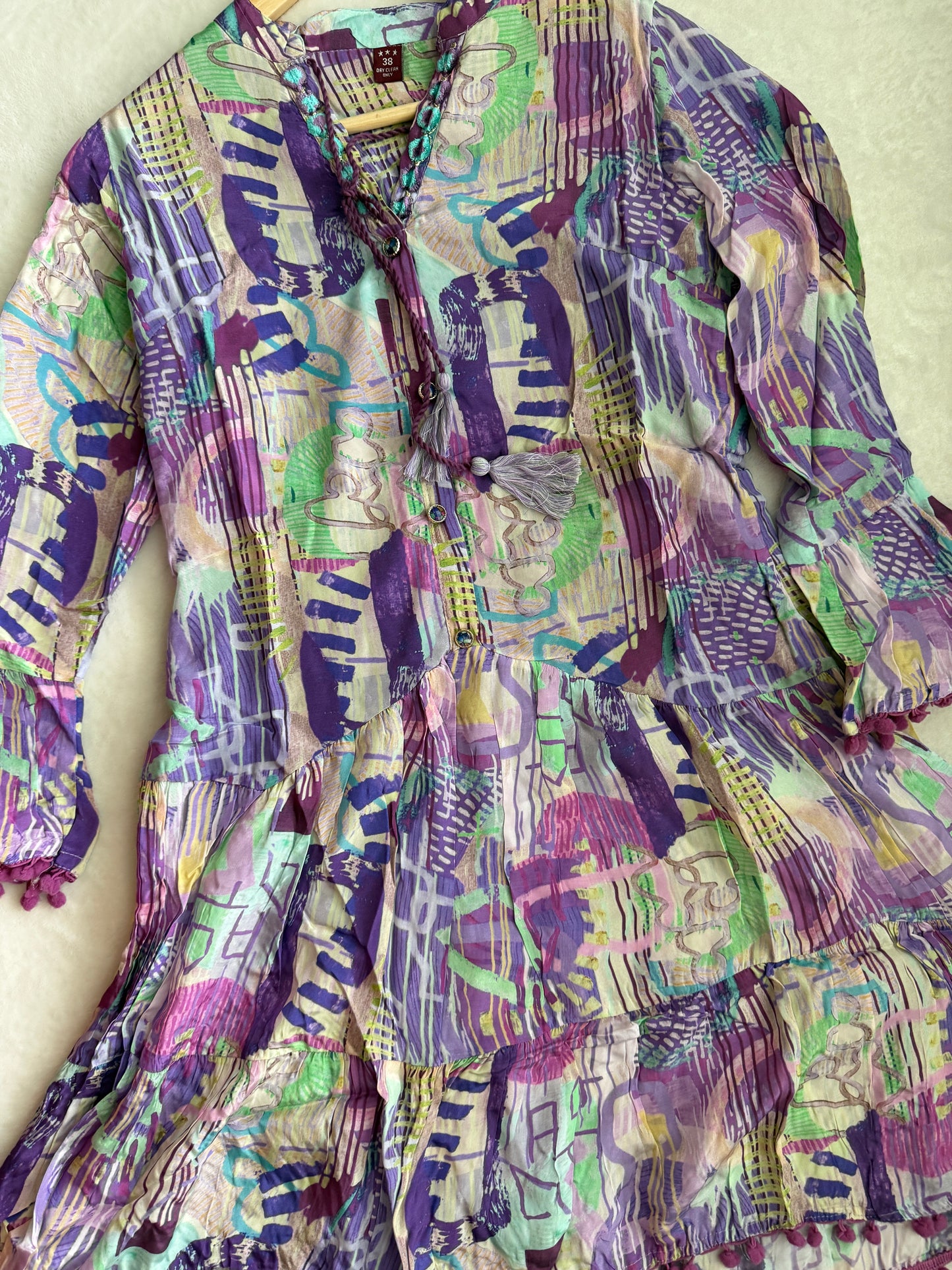 Multicolor Crape Short Vacation Tunic Style Short Dress
