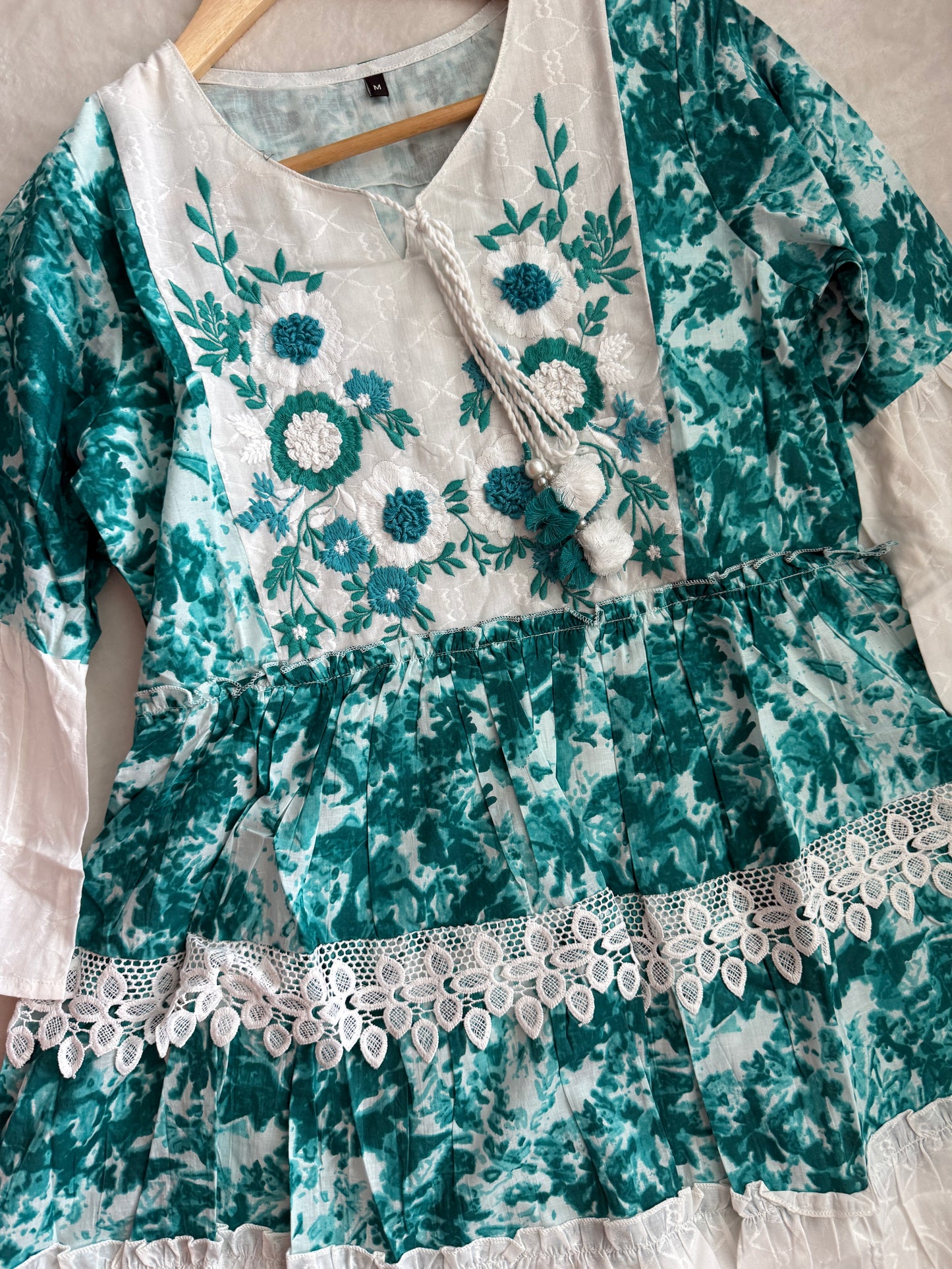 White and Blue Short Dress - Cotton Short Kurti - Boho Vacation Tunic
