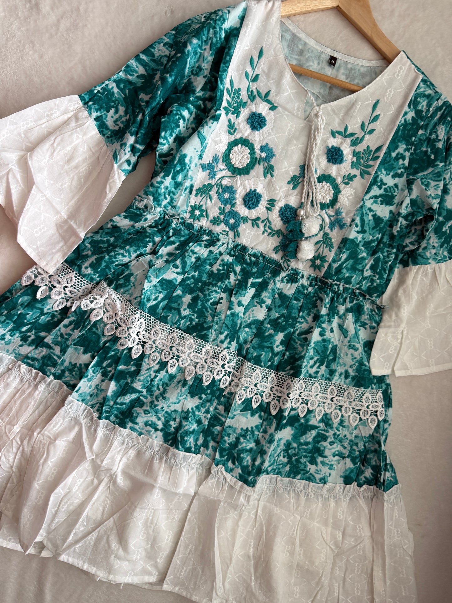 White and Blue Short Dress - Cotton Short Kurti - Boho Vacation Tunic