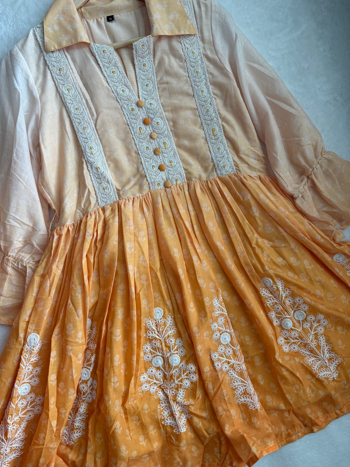 Peach and orange dual shade short collar style summer dress - tunic