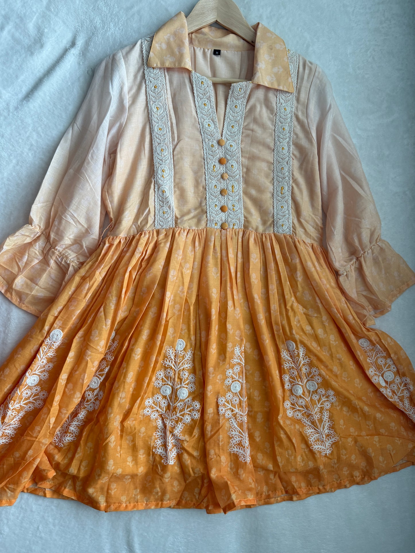 Peach and orange dual shade short collar style summer dress - tunic