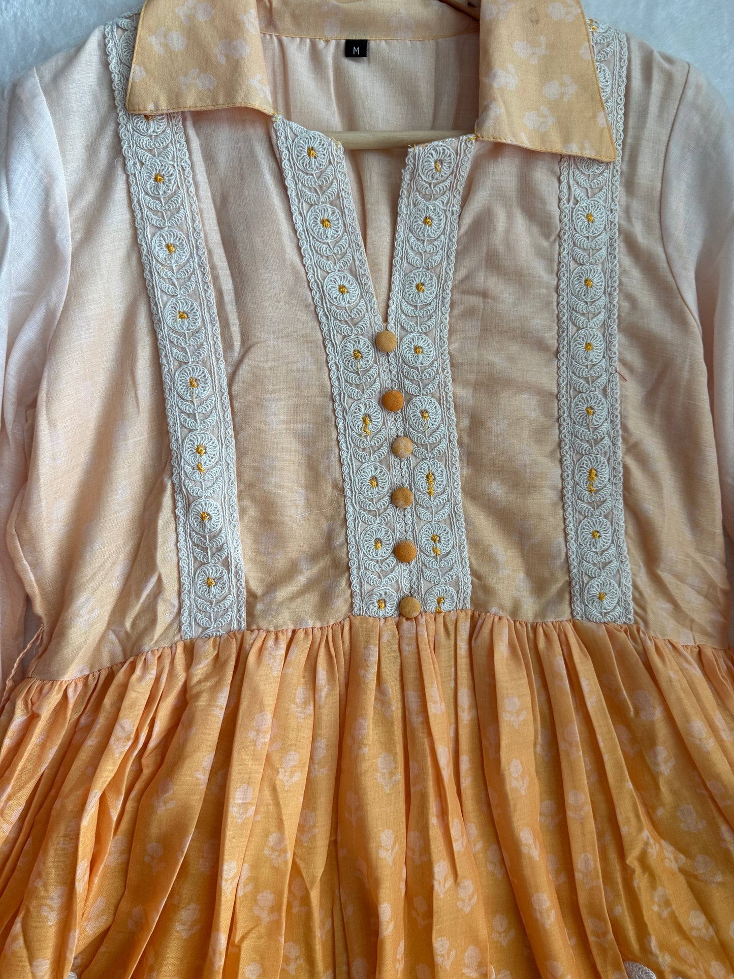 Peach and orange dual shade short collar style summer dress - tunic