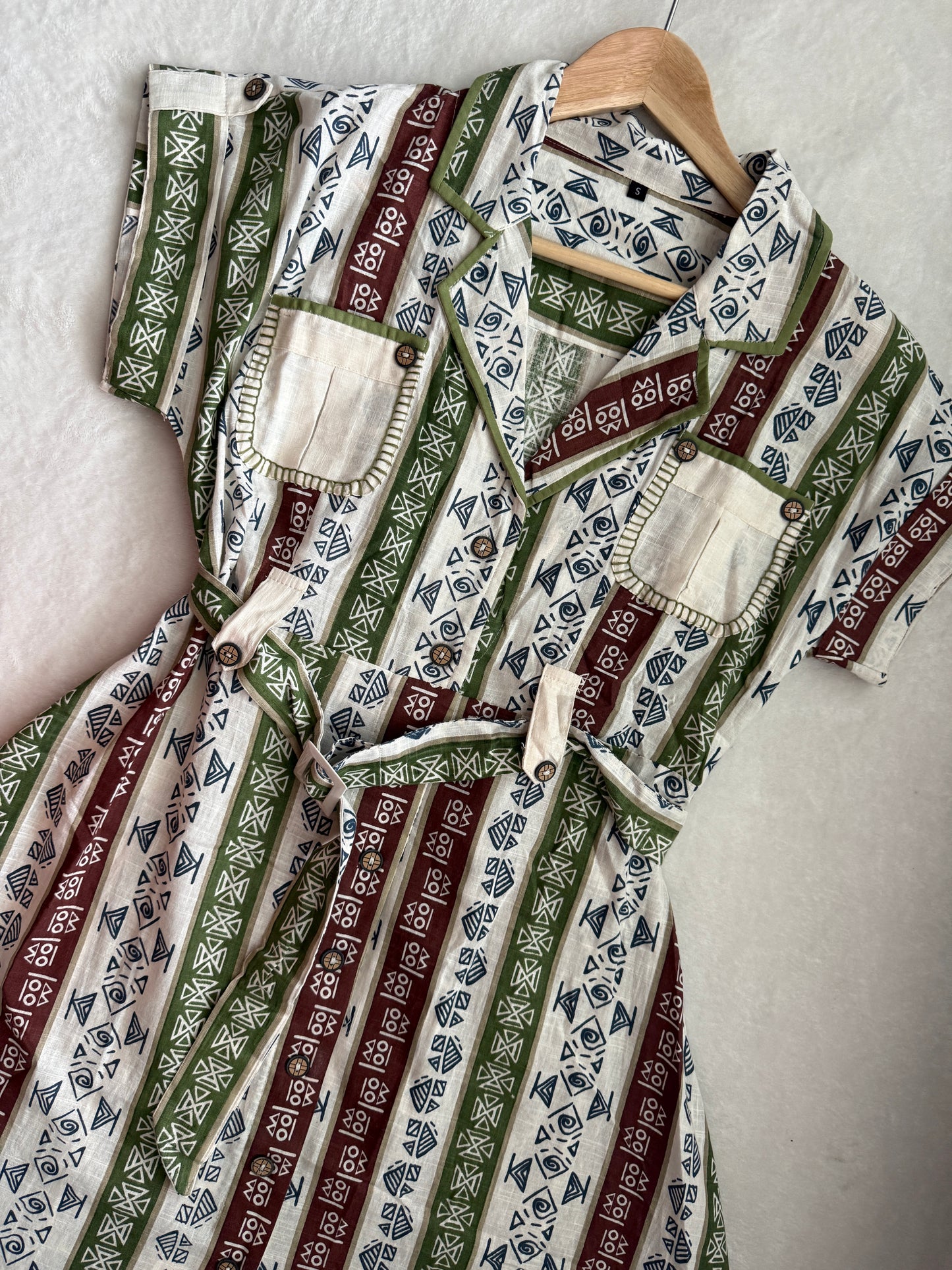 Handblock print collar style tunic dress - short dress - boho short kurti