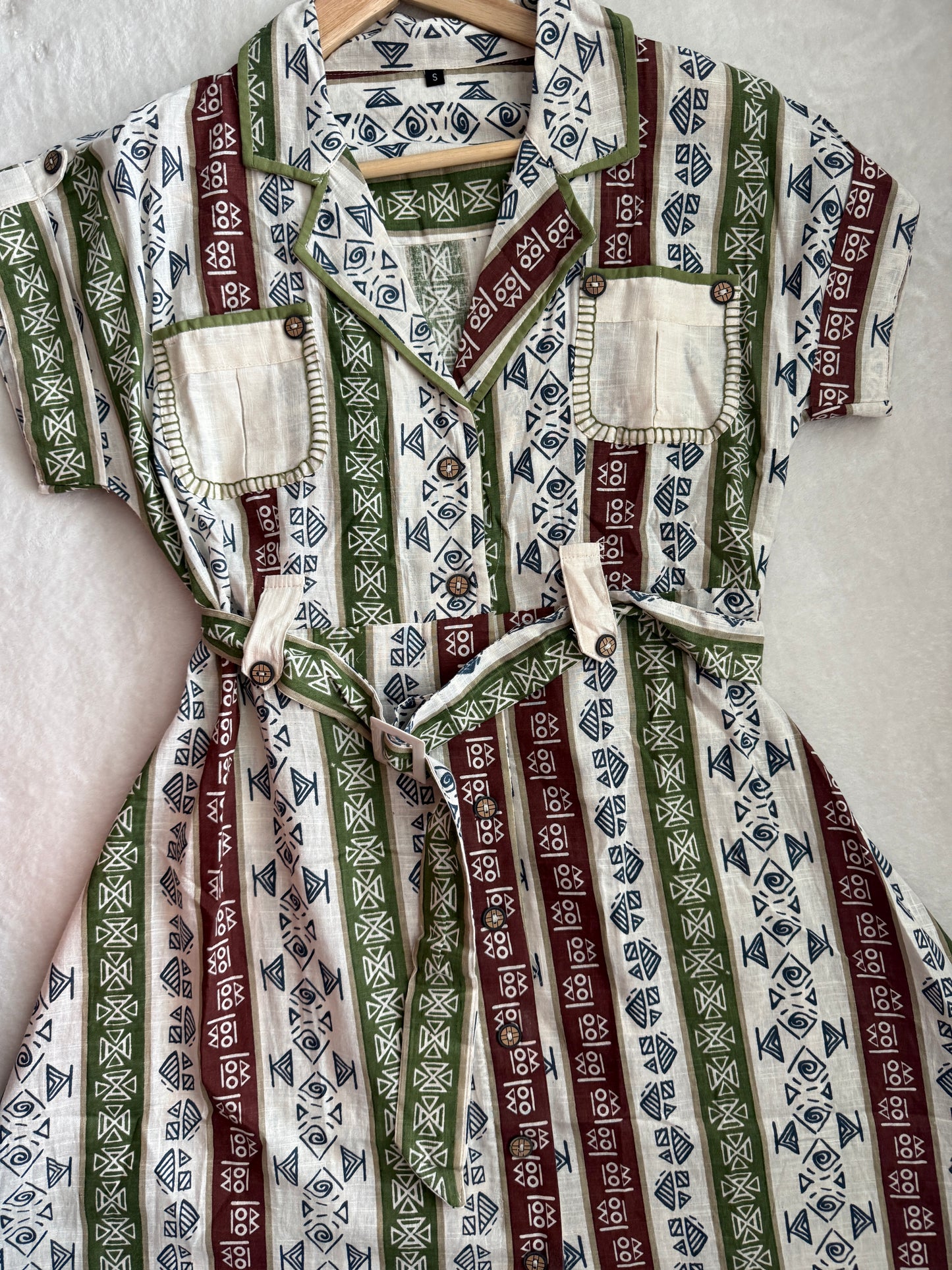 Handblock print collar style tunic dress - short dress - boho short kurti