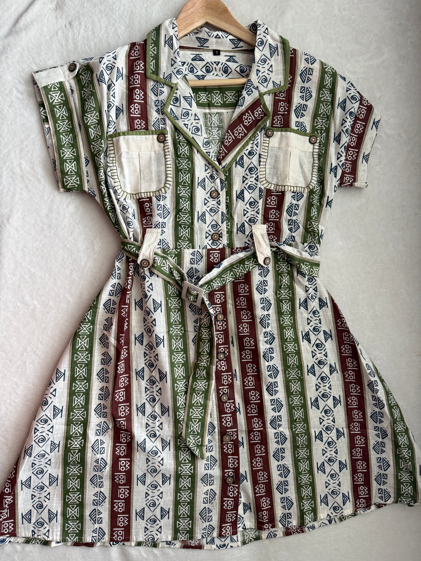 Handblock print collar style tunic dress - short dress - boho short kurti