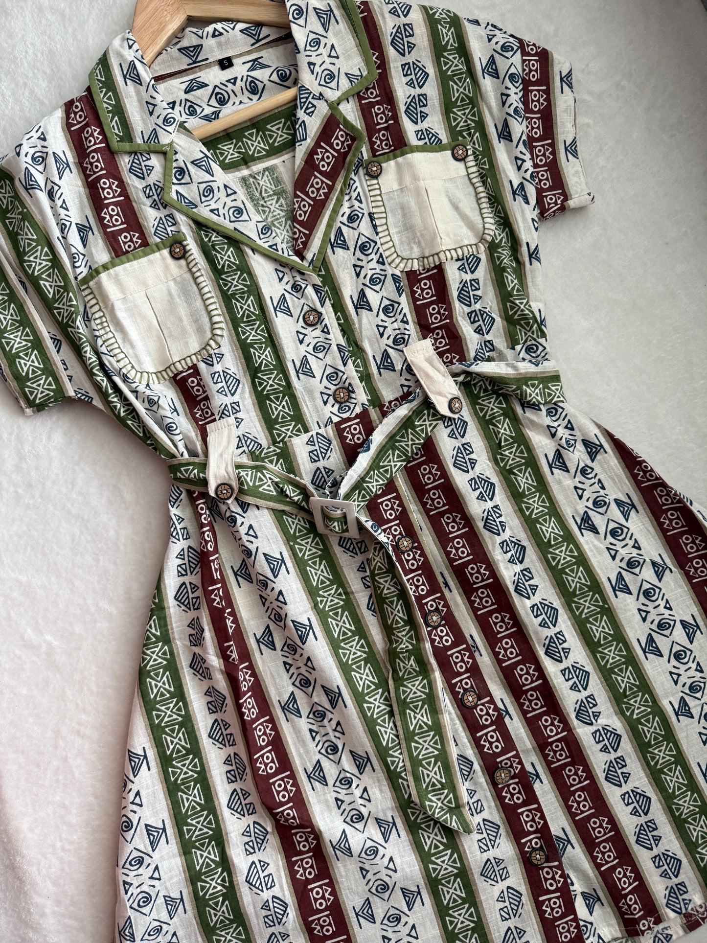 Handblock print collar style tunic dress - short dress - boho short kurti
